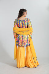 Meher Mustard Yellow Printed Crepe Silk Set