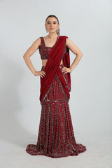 Nooré Nazakat Heavily embroidered Fish cut saree