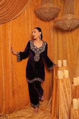 Hand embroidered velvet kurta set