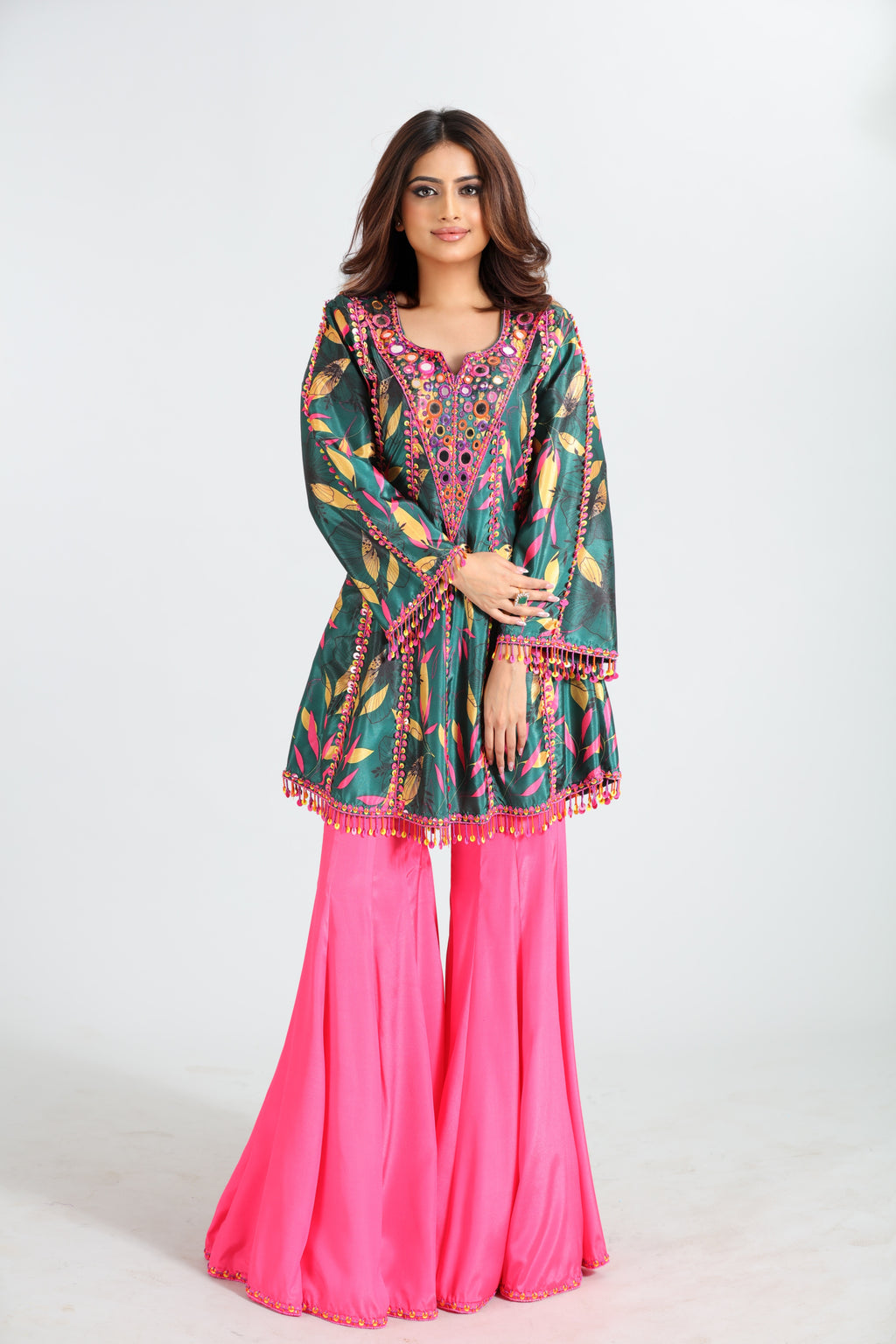 Pink & Green Printed Sharara Set