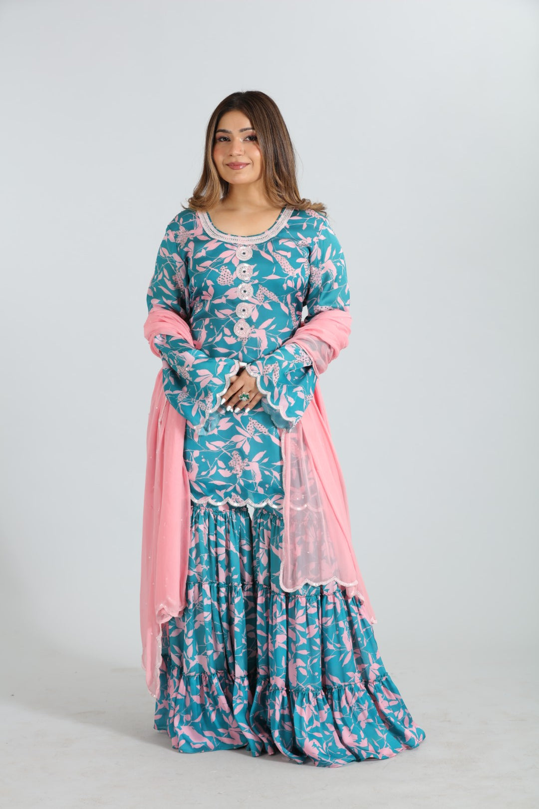 Nayab — Black on White Hand-Embroidered Sharara Set