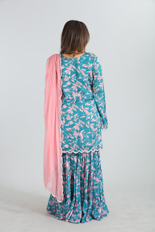 Nayab — Black on White Hand-Embroidered Sharara Set