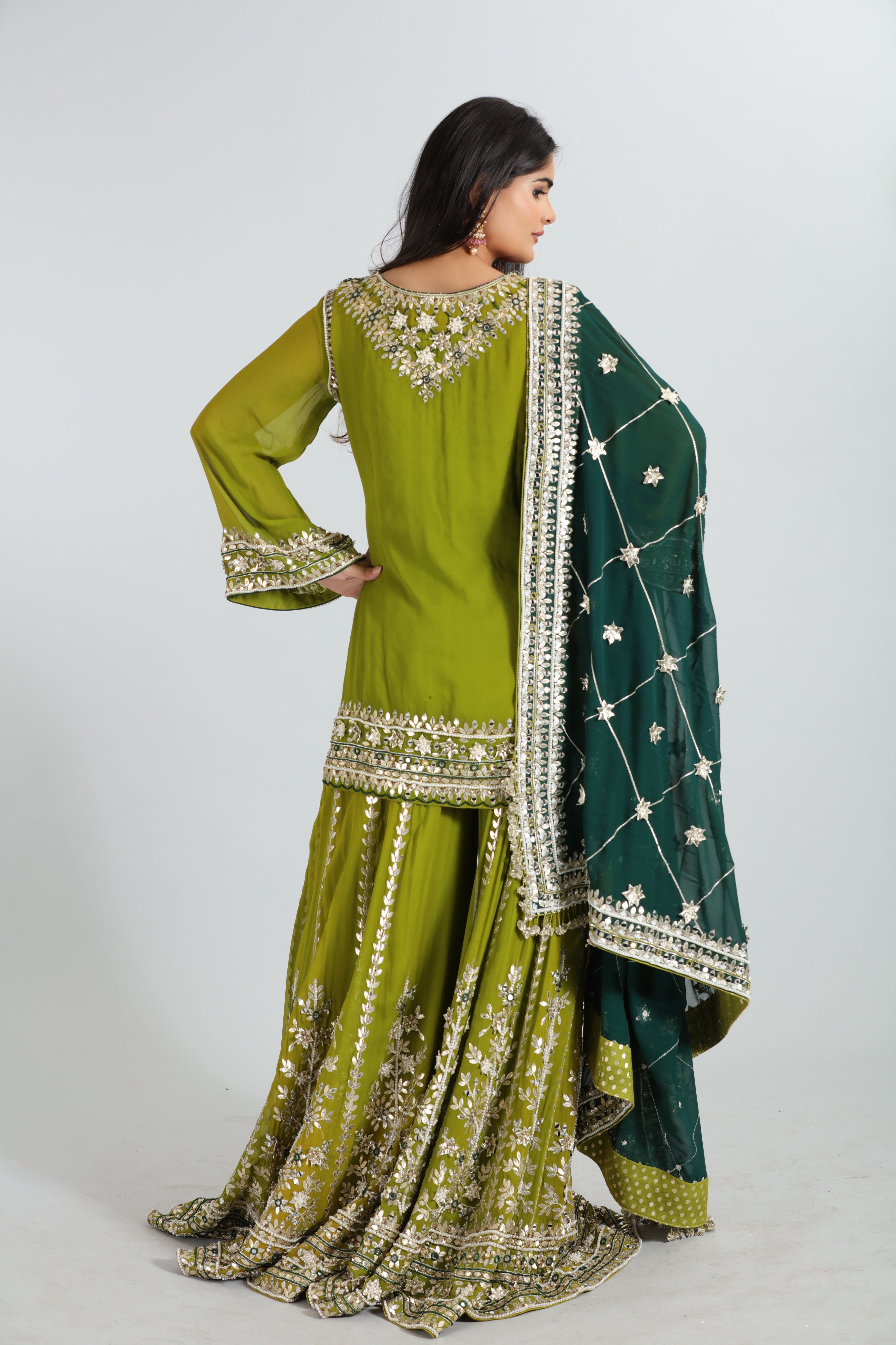 Green Gotta Patti Hand Embroidered Sharara Set