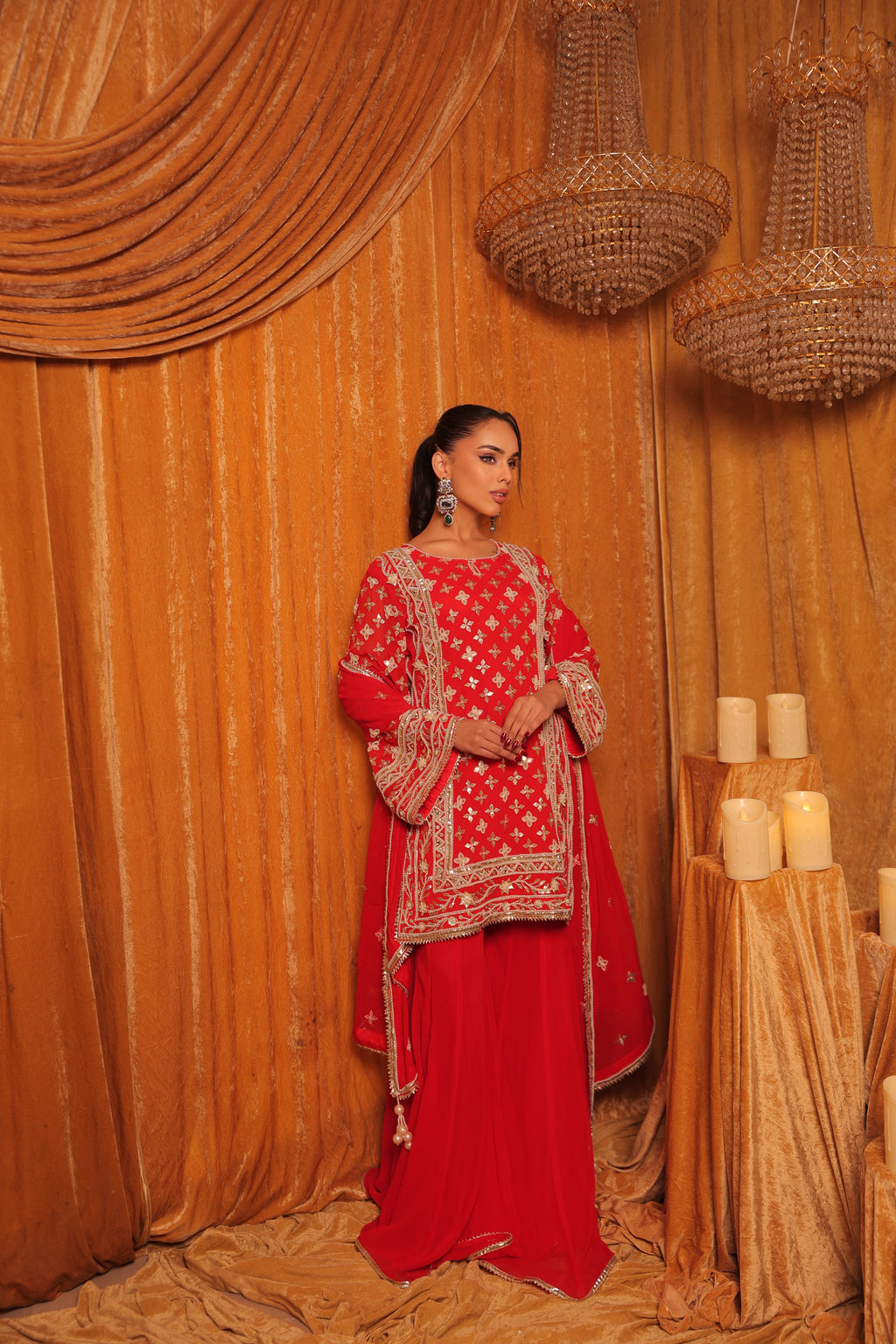 Tangerine Gotta Patti Sharara Set