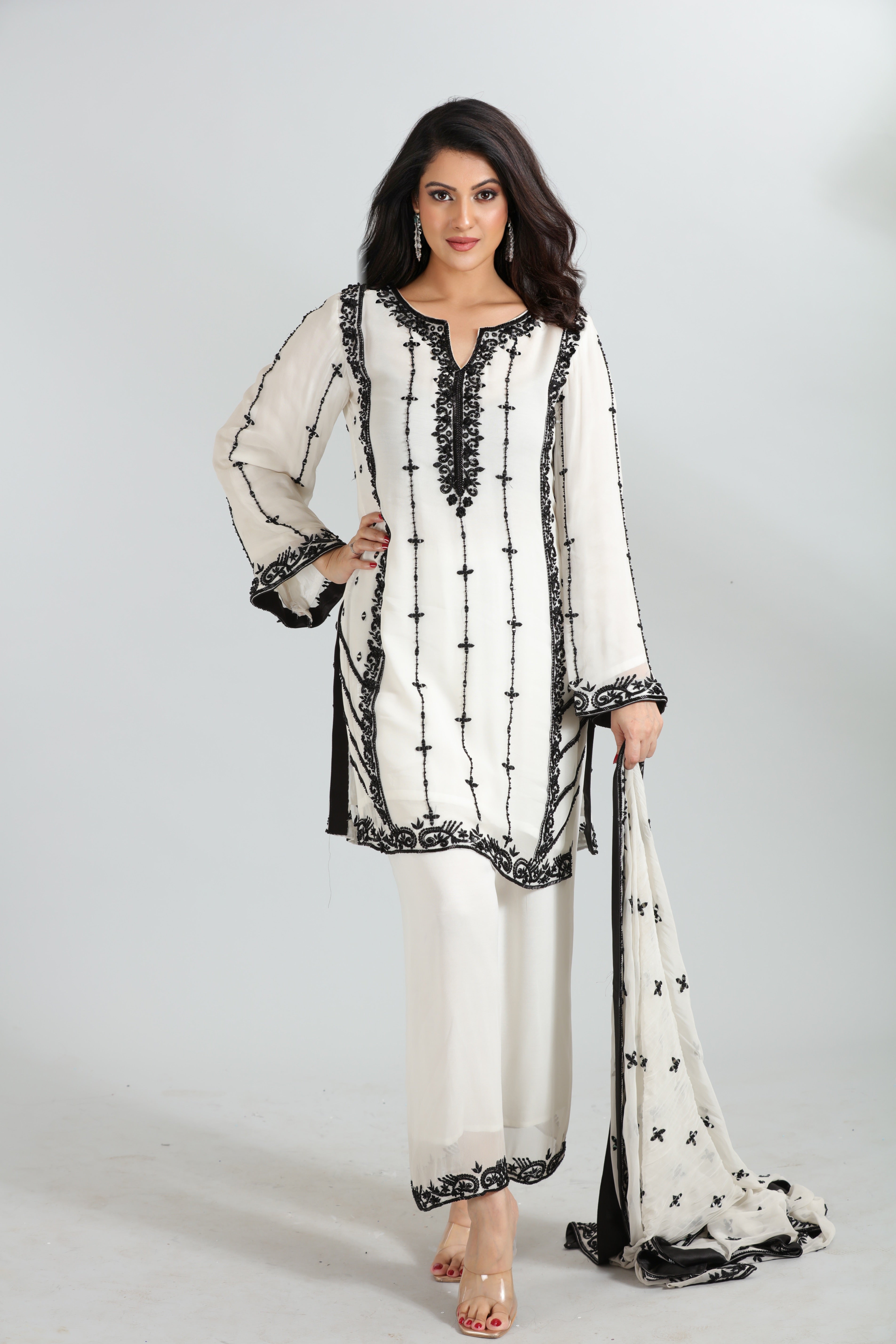 Ivory Elegance Black Embroidered Kurta Set