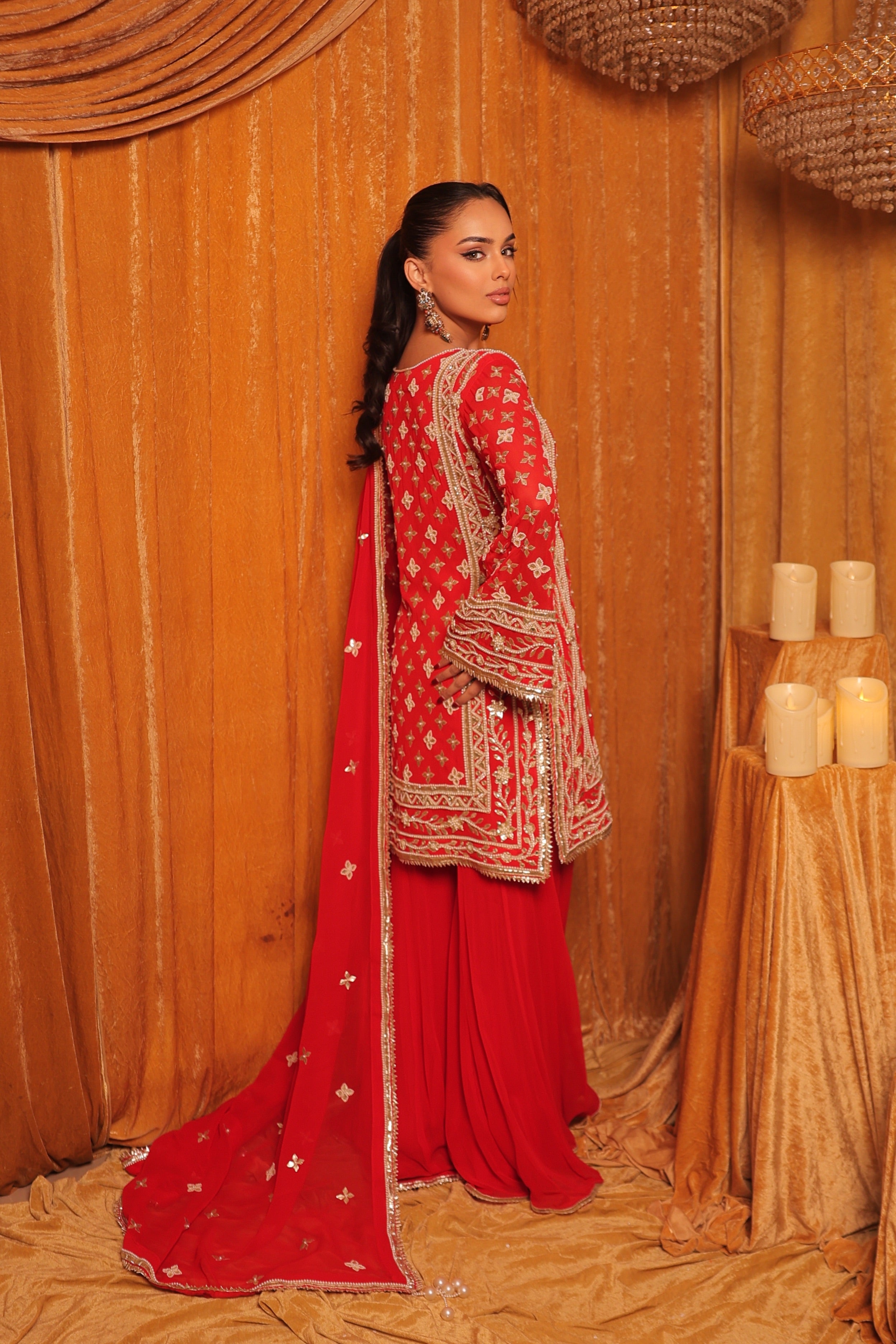 Tangerine Gotta Patti Sharara Set