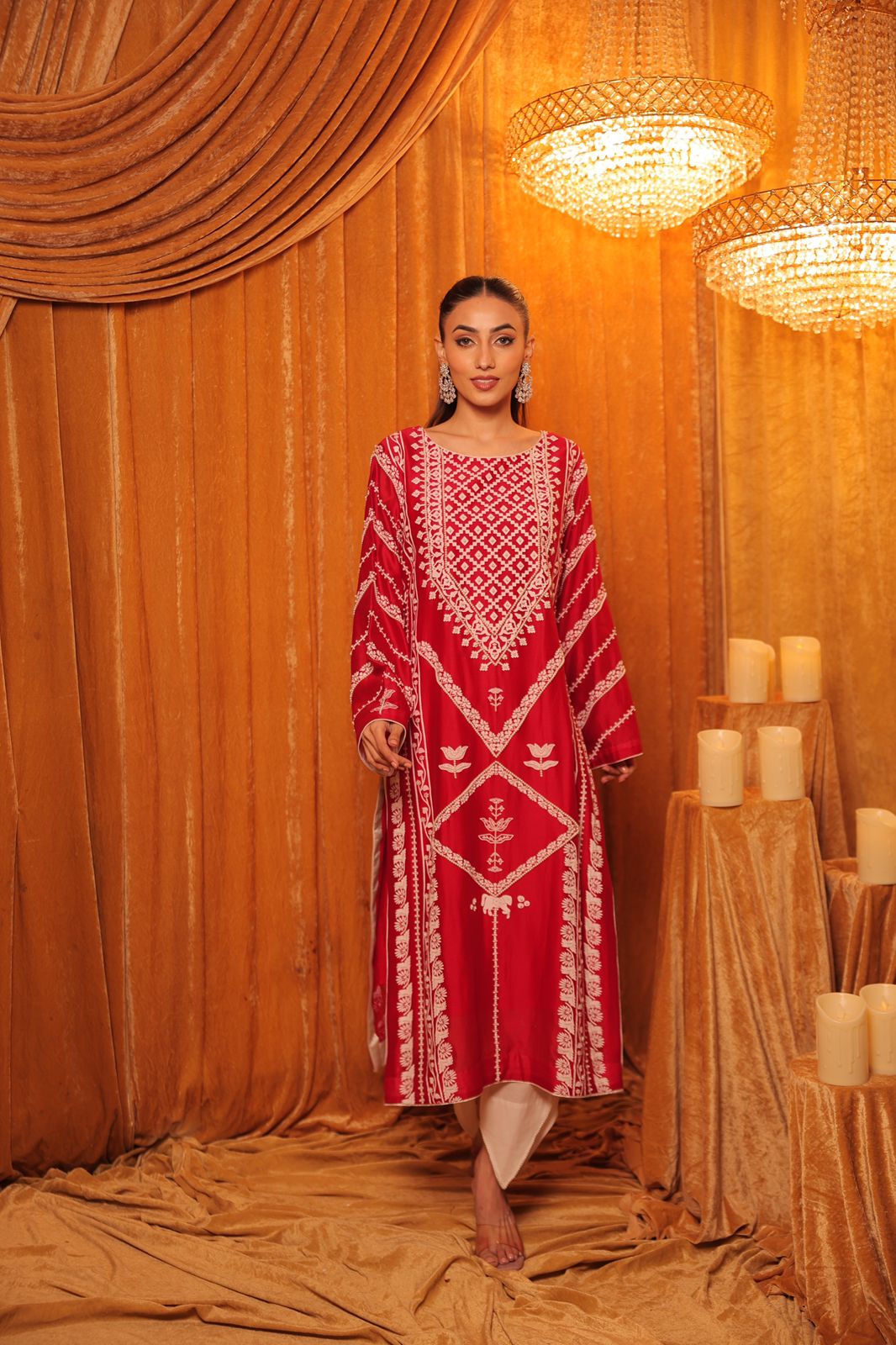 Royal Crimson Embroidered Festive Kurta Set