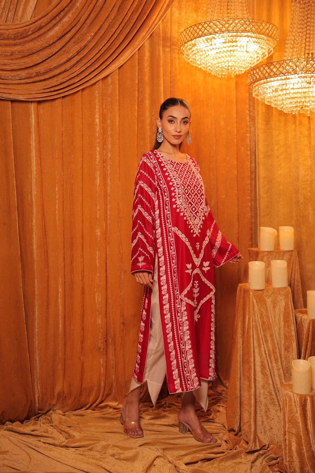 Pink & Grey Block Print with Hand Embroidery Kurta Set