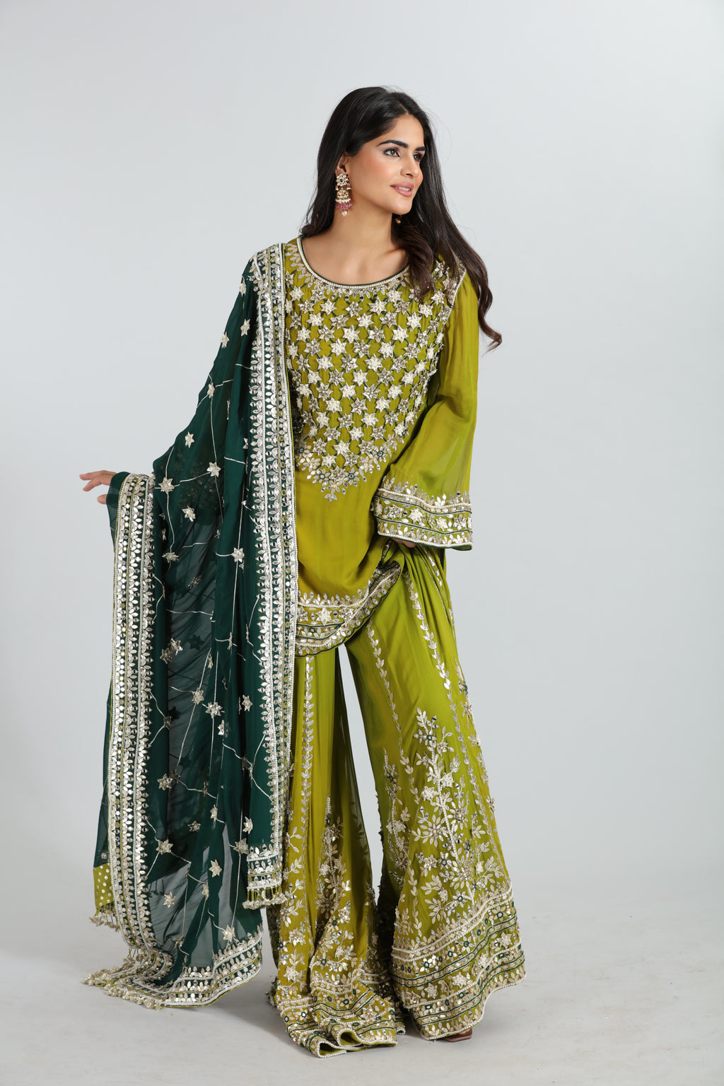 Green Gotta Patti Hand Embroidered Sharara Set