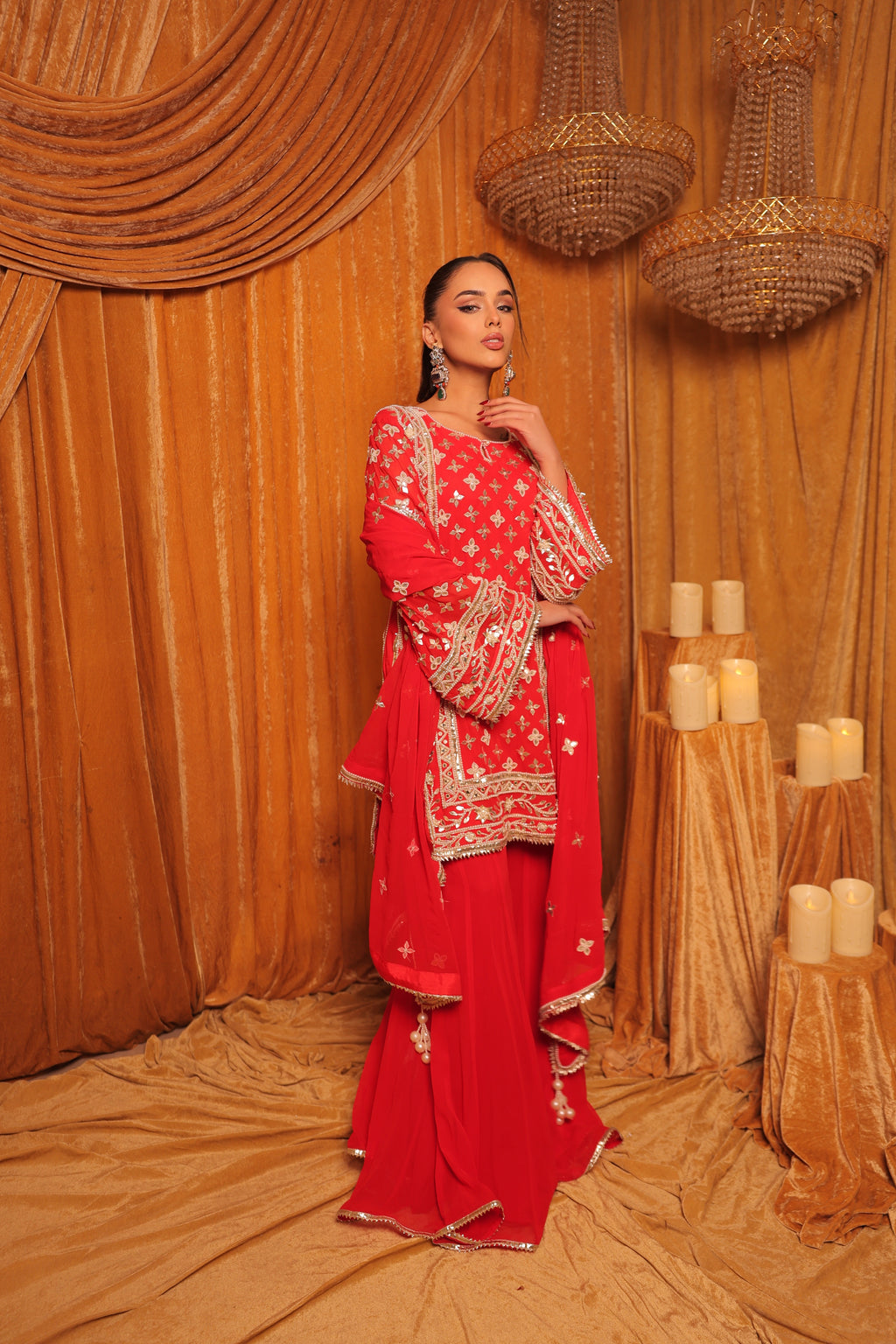 Tangerine Gotta Patti Sharara Set