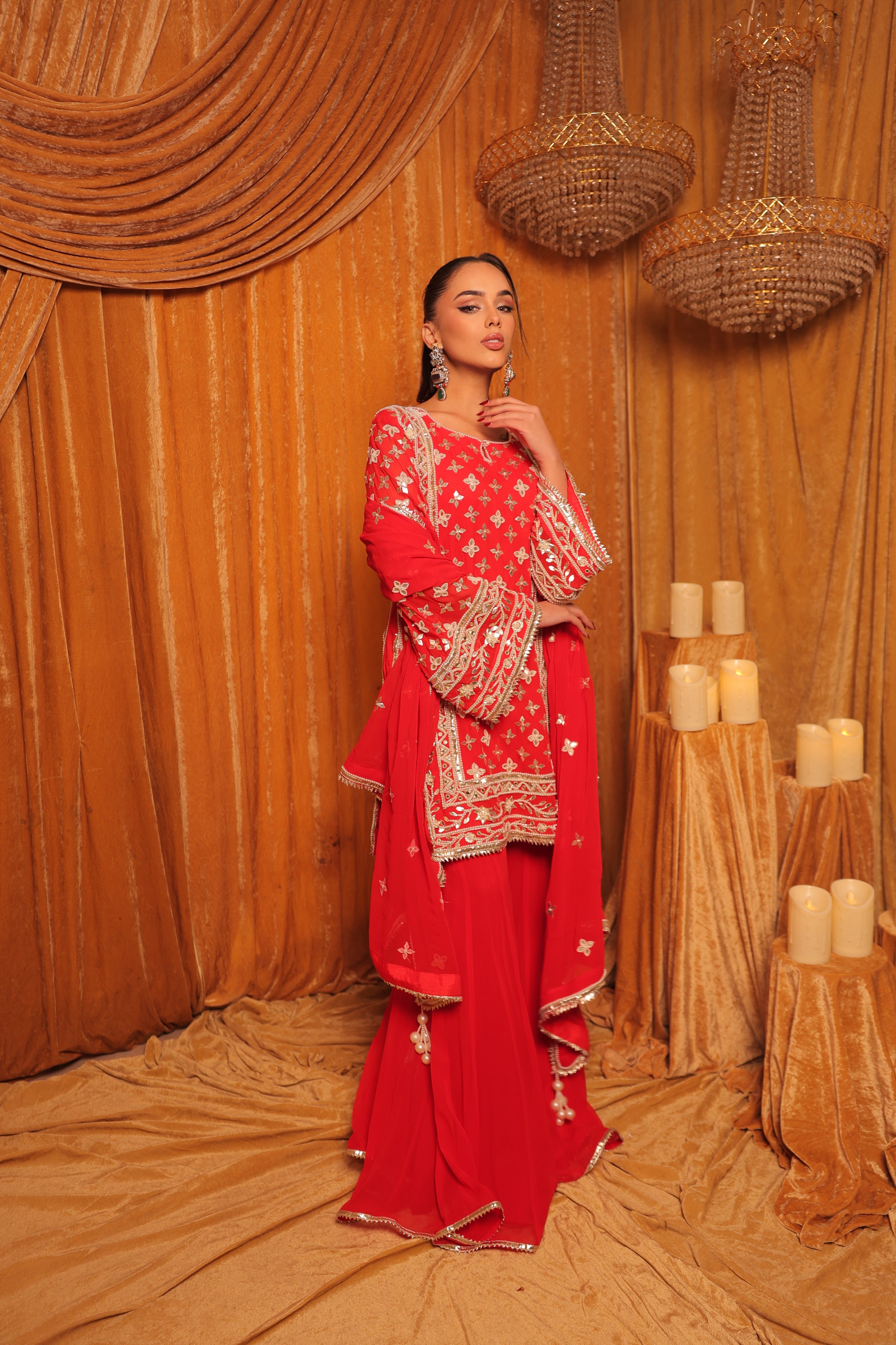 Tangerine Gotta Patti Sharara Set