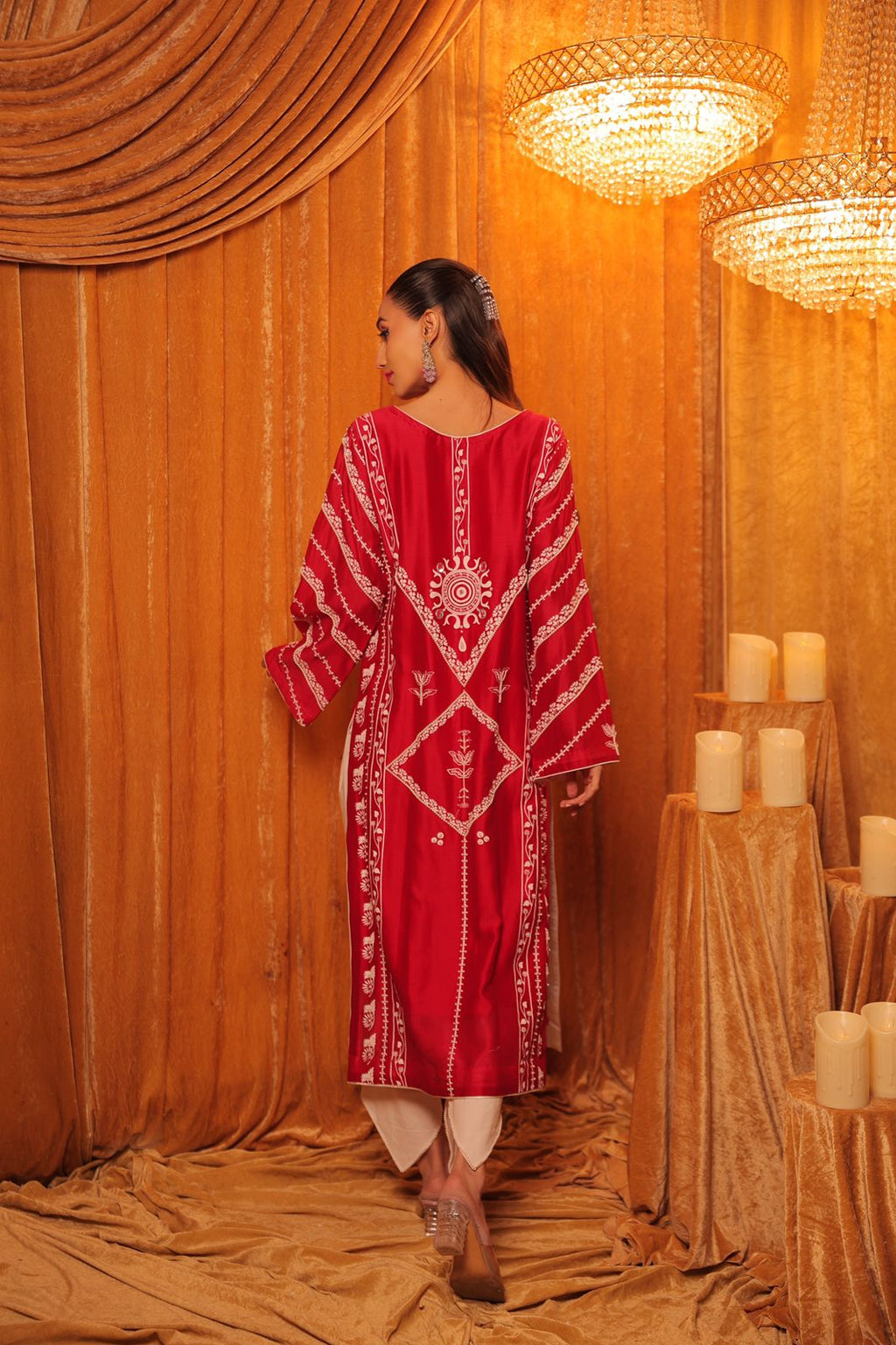 Pink & Grey Block Print with Hand Embroidery Kurta Set