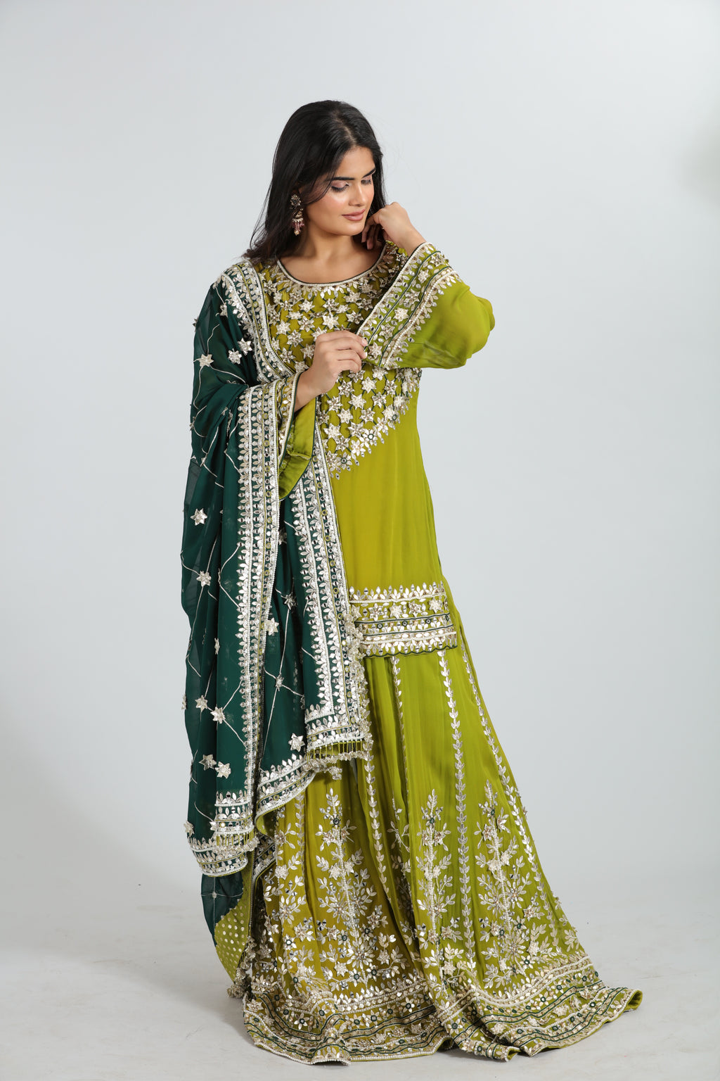 Green Gotta Patti Hand Embroidered Sharara Set