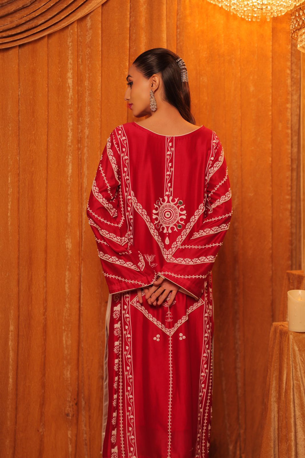 Pink & Grey Block Print with Hand Embroidery Kurta Set