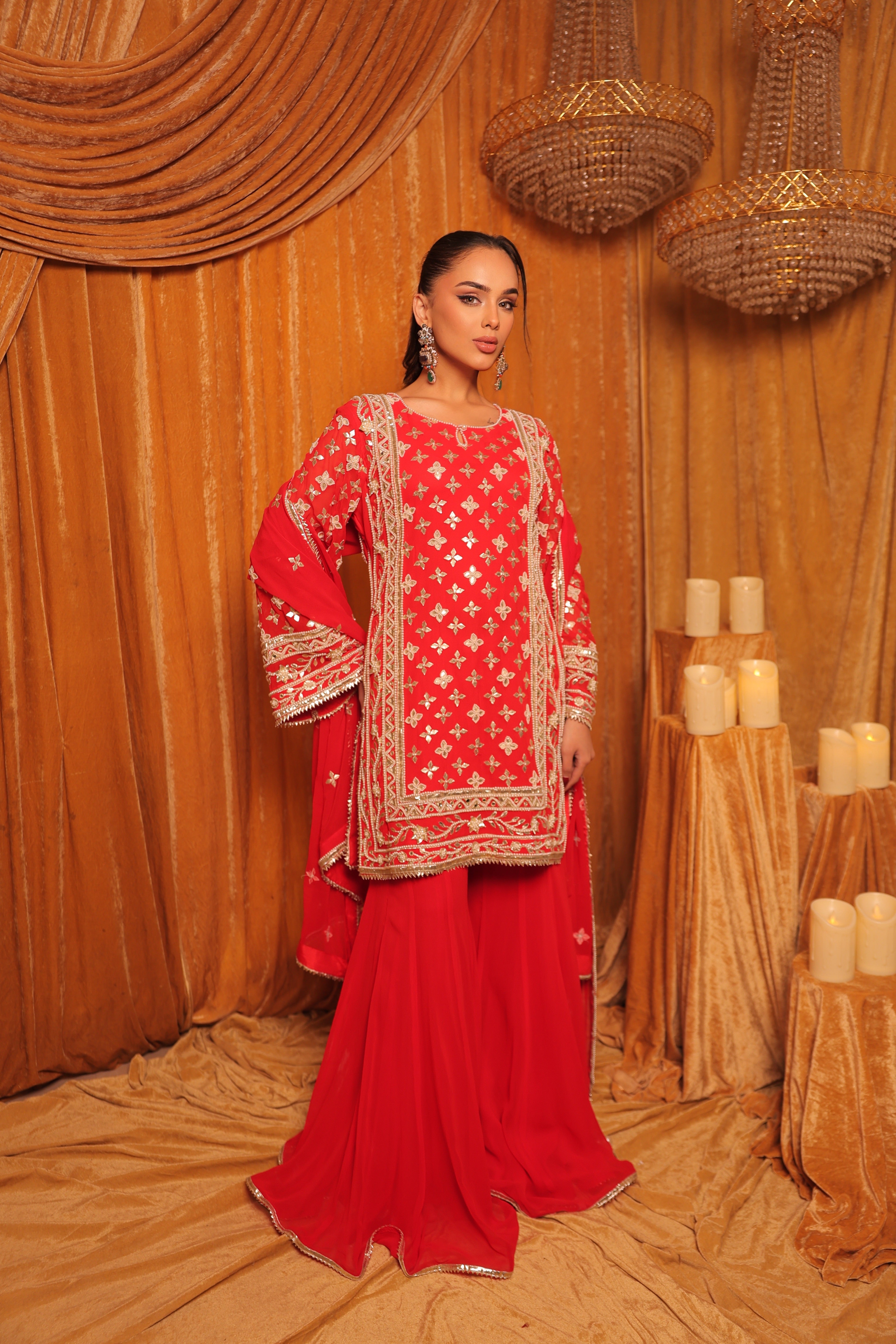 Tangerine Gotta Patti Sharara Set