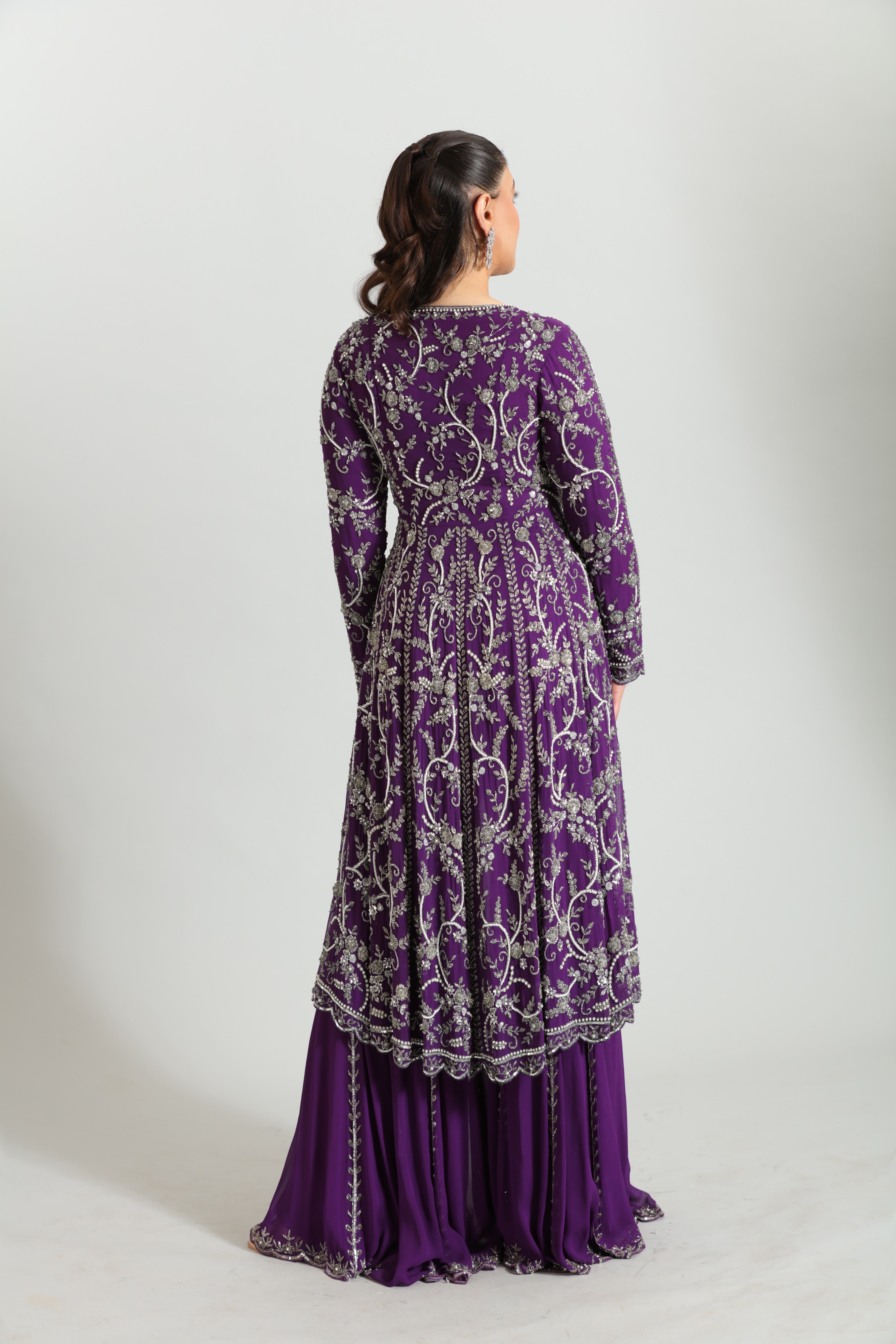 Purple Long Jacket Style Sharara Set