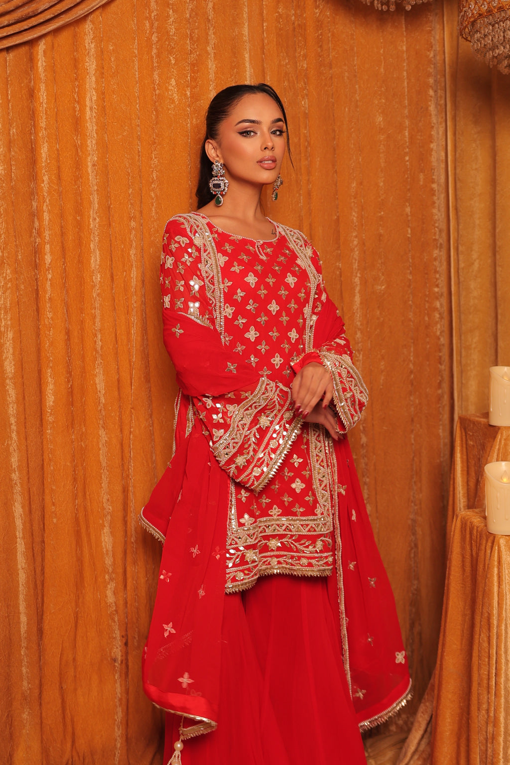 Tangerine Gotta Patti Sharara Set