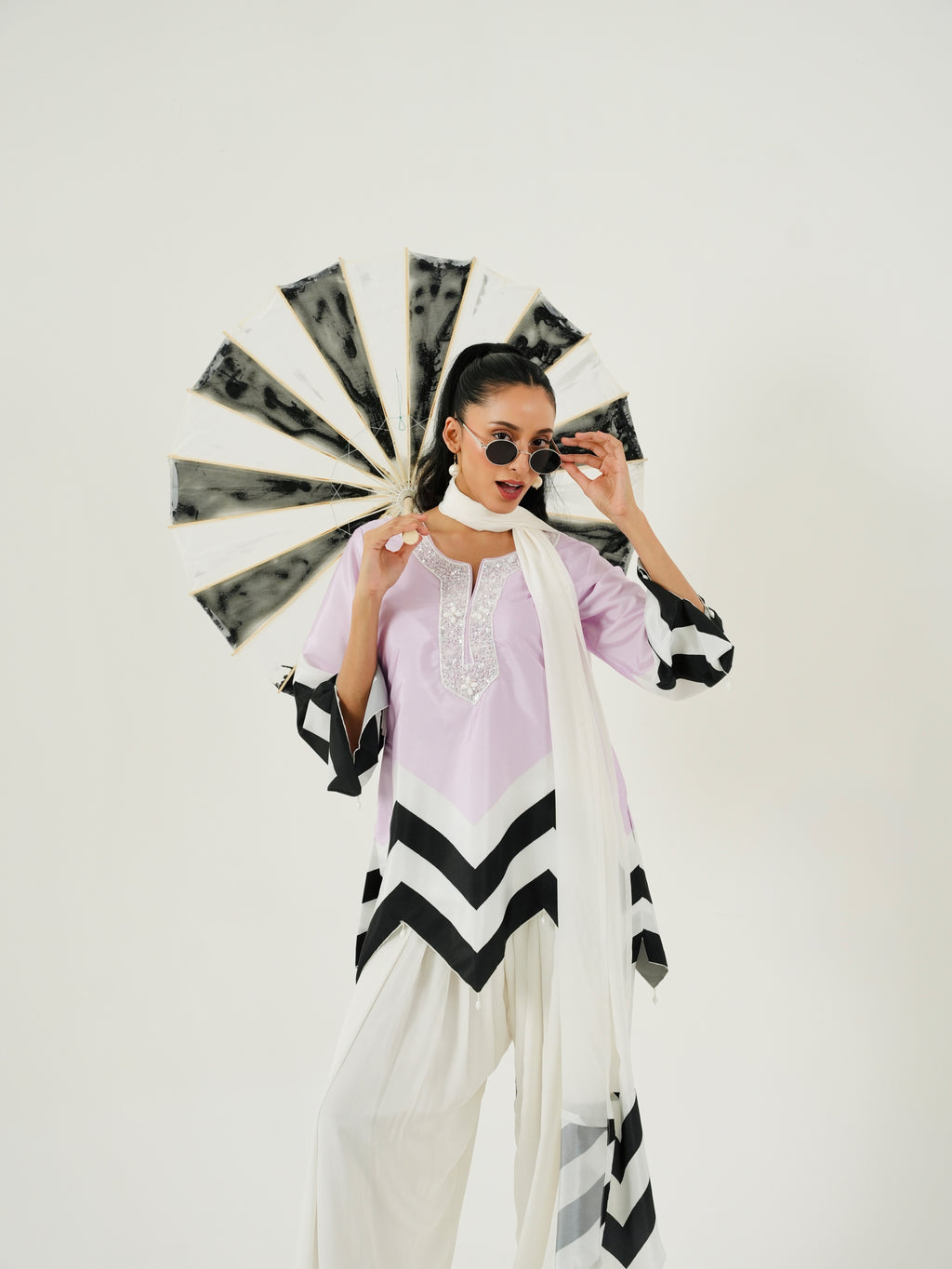 Lavender Chevron Hand Embroidered Kurta