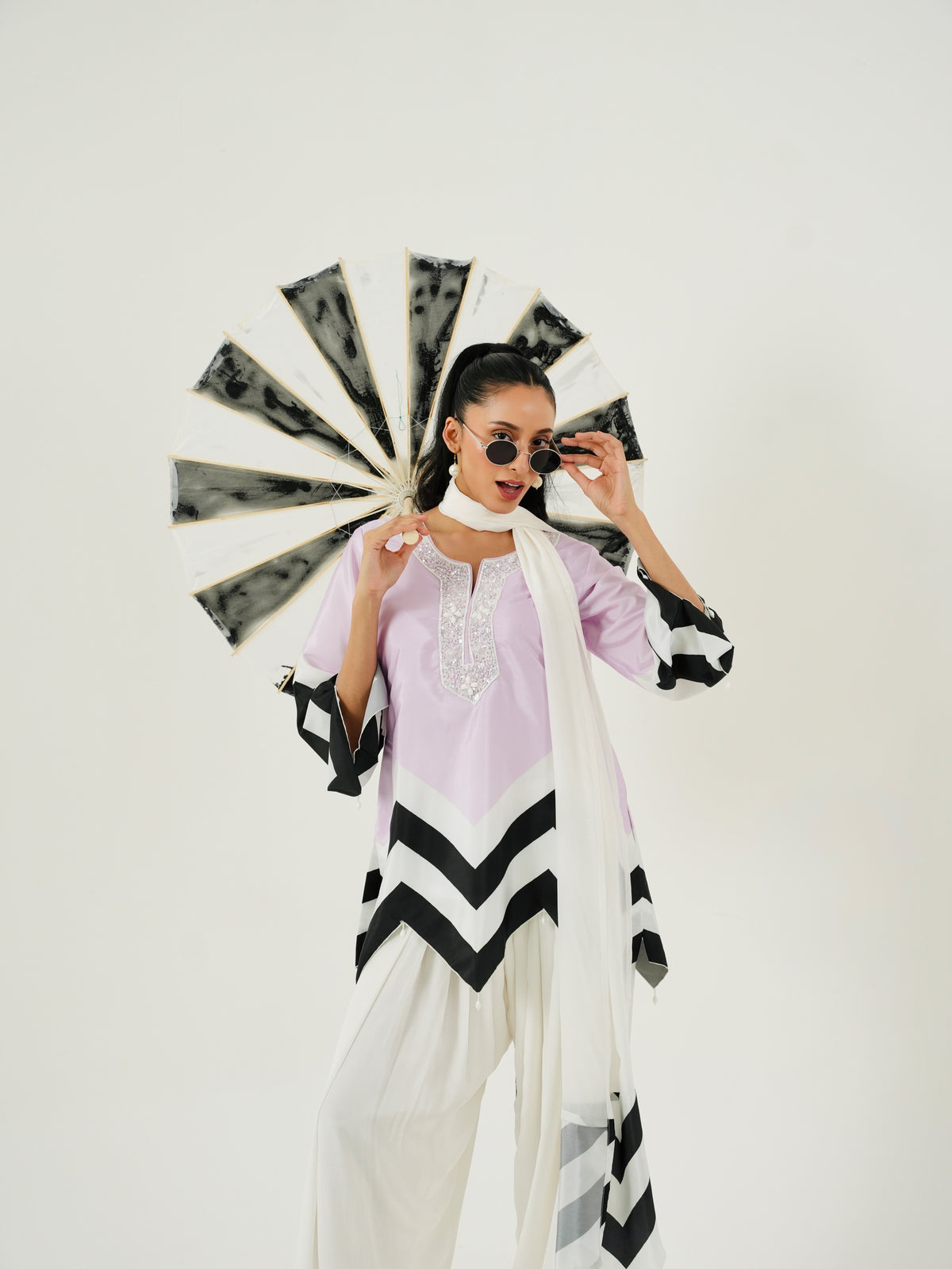 Lavender Chevron Hand Embroidered Kurta
