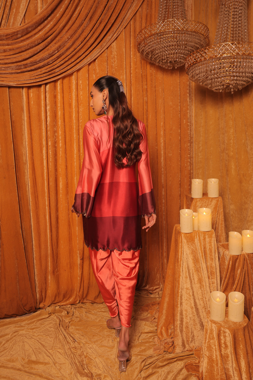 Red Shaded Kurta Set