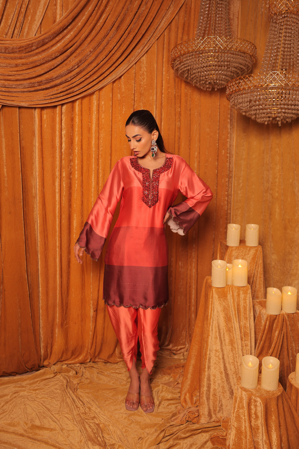 Red Shaded Kurta Set