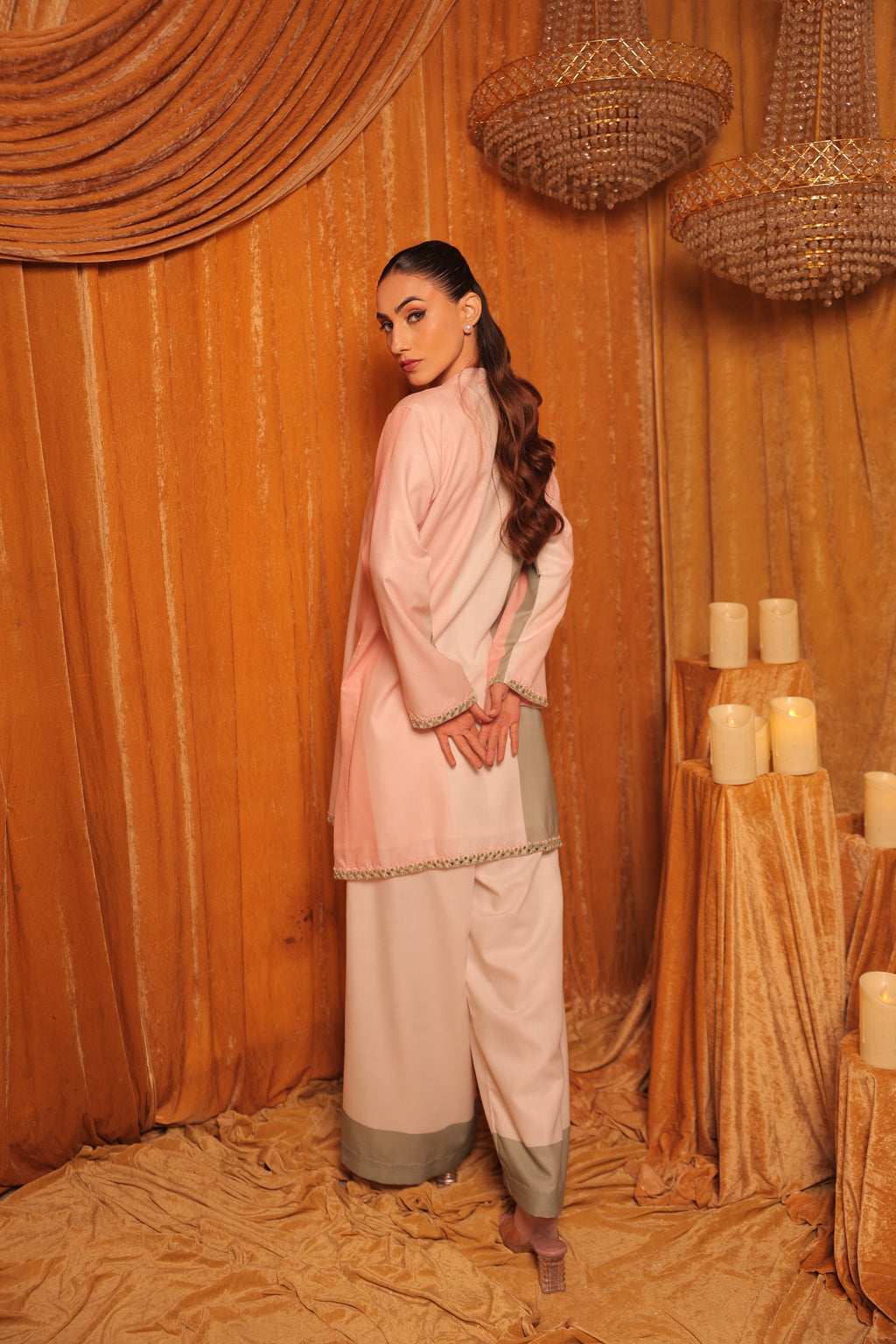 Peach & Sage Panel Kurta Set