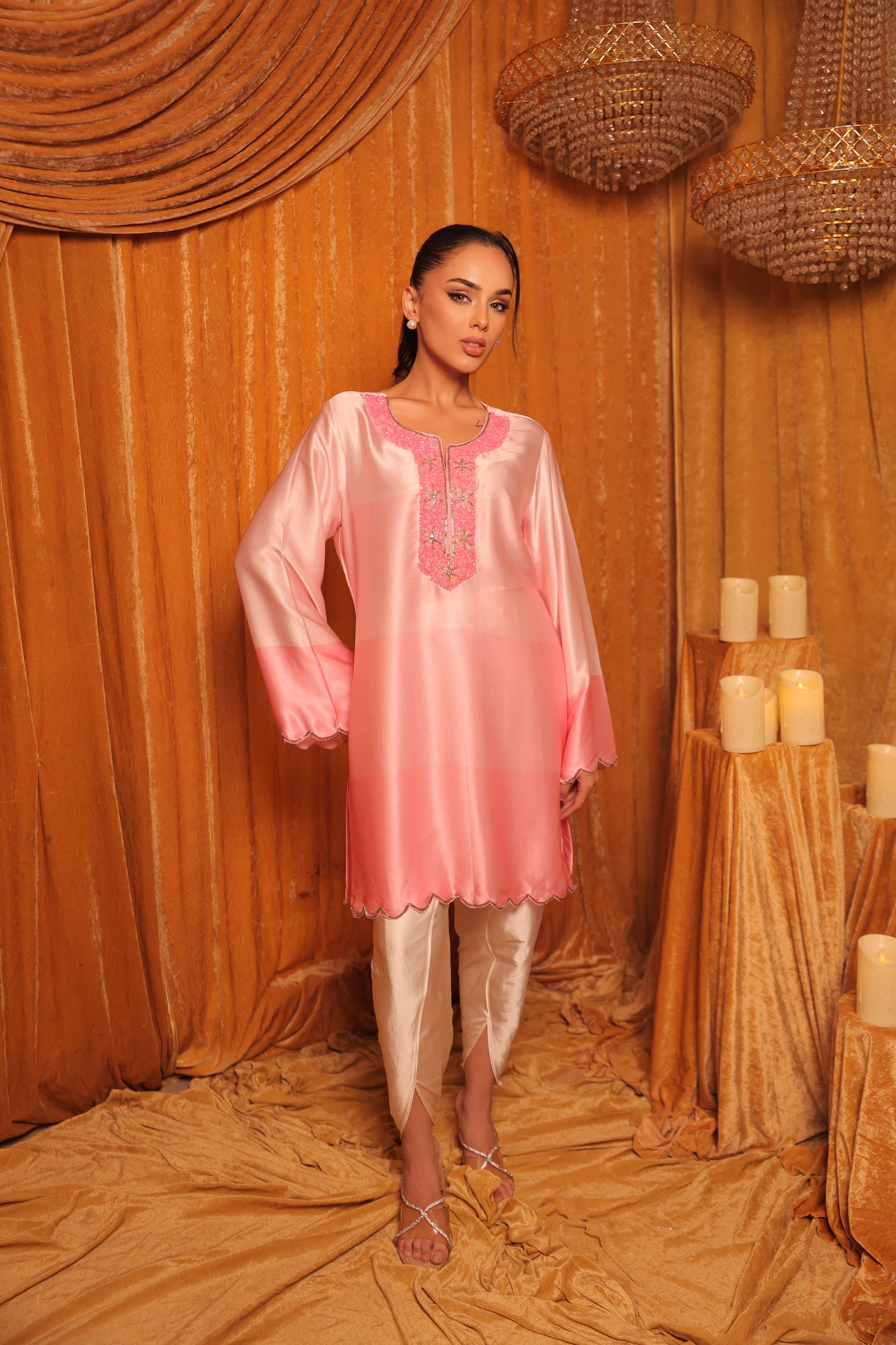 Hand embroidered kurta with tulip pants