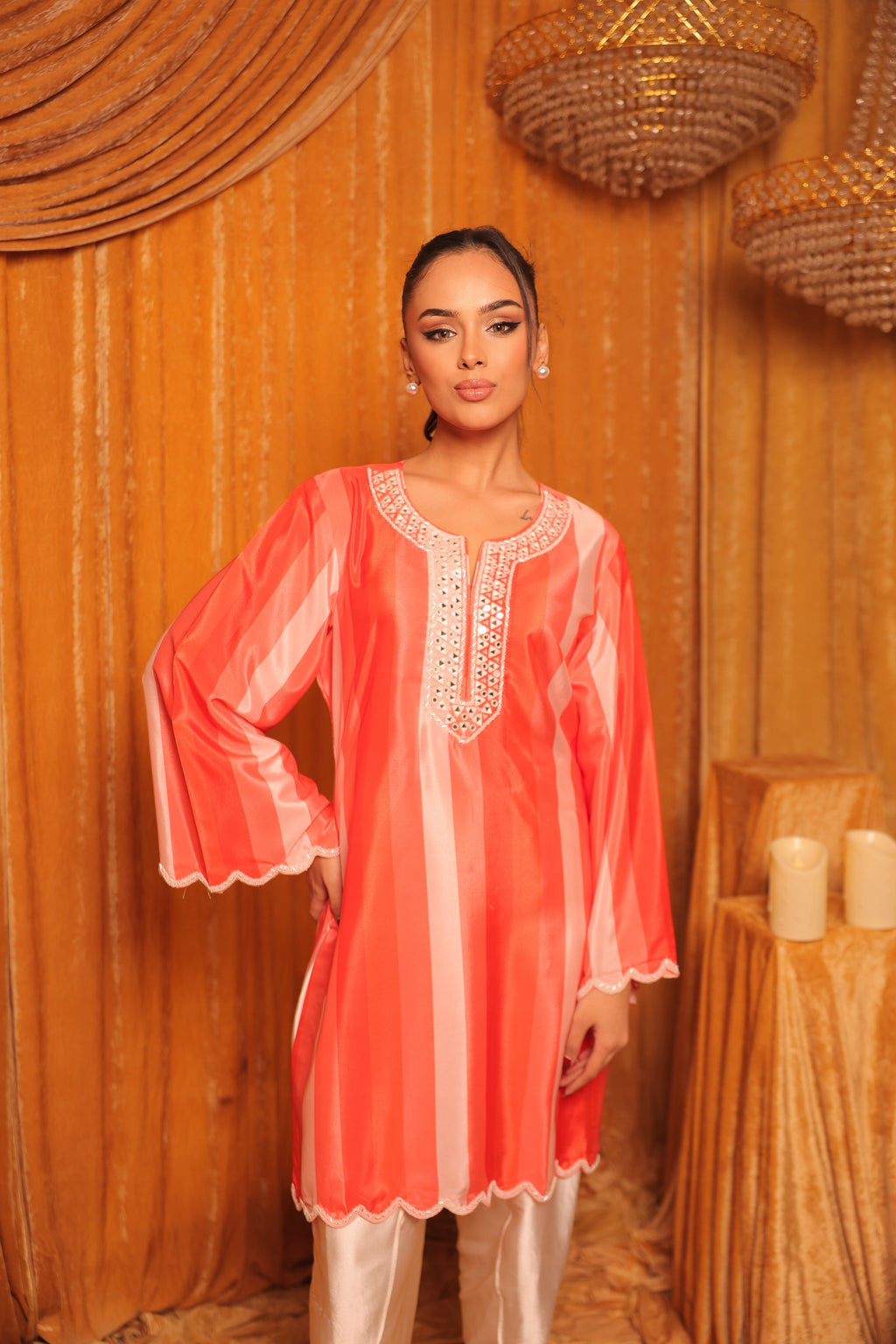 Coral Stripes Kurta Set