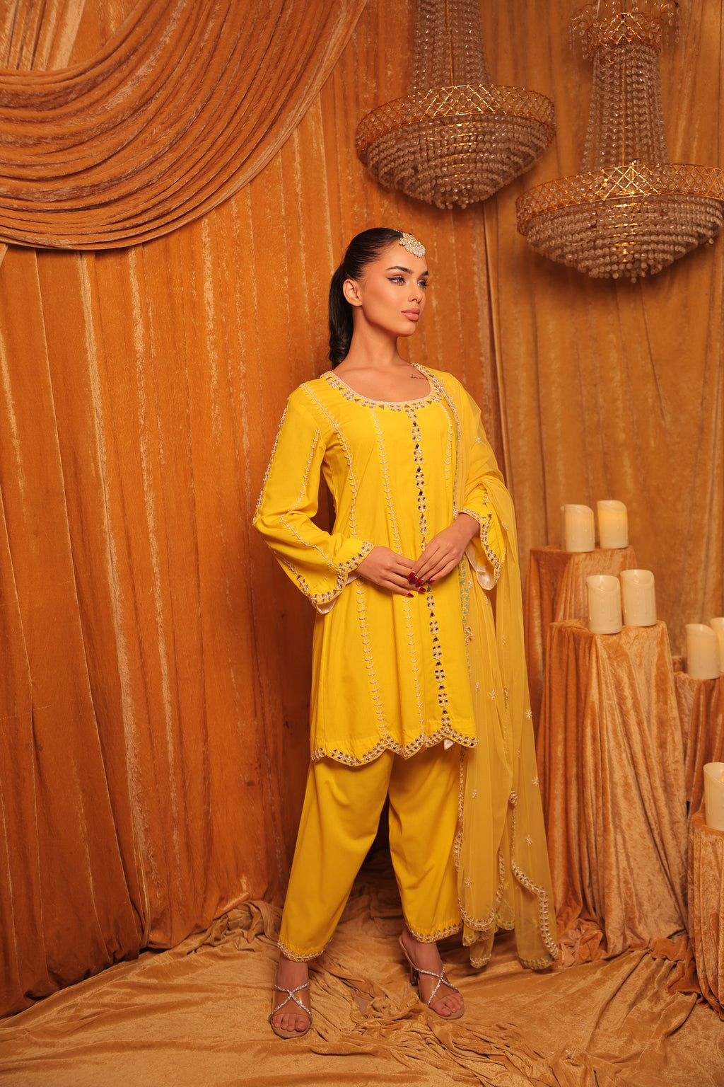 Sunshine Yellow Mirror Work Kurta Set
