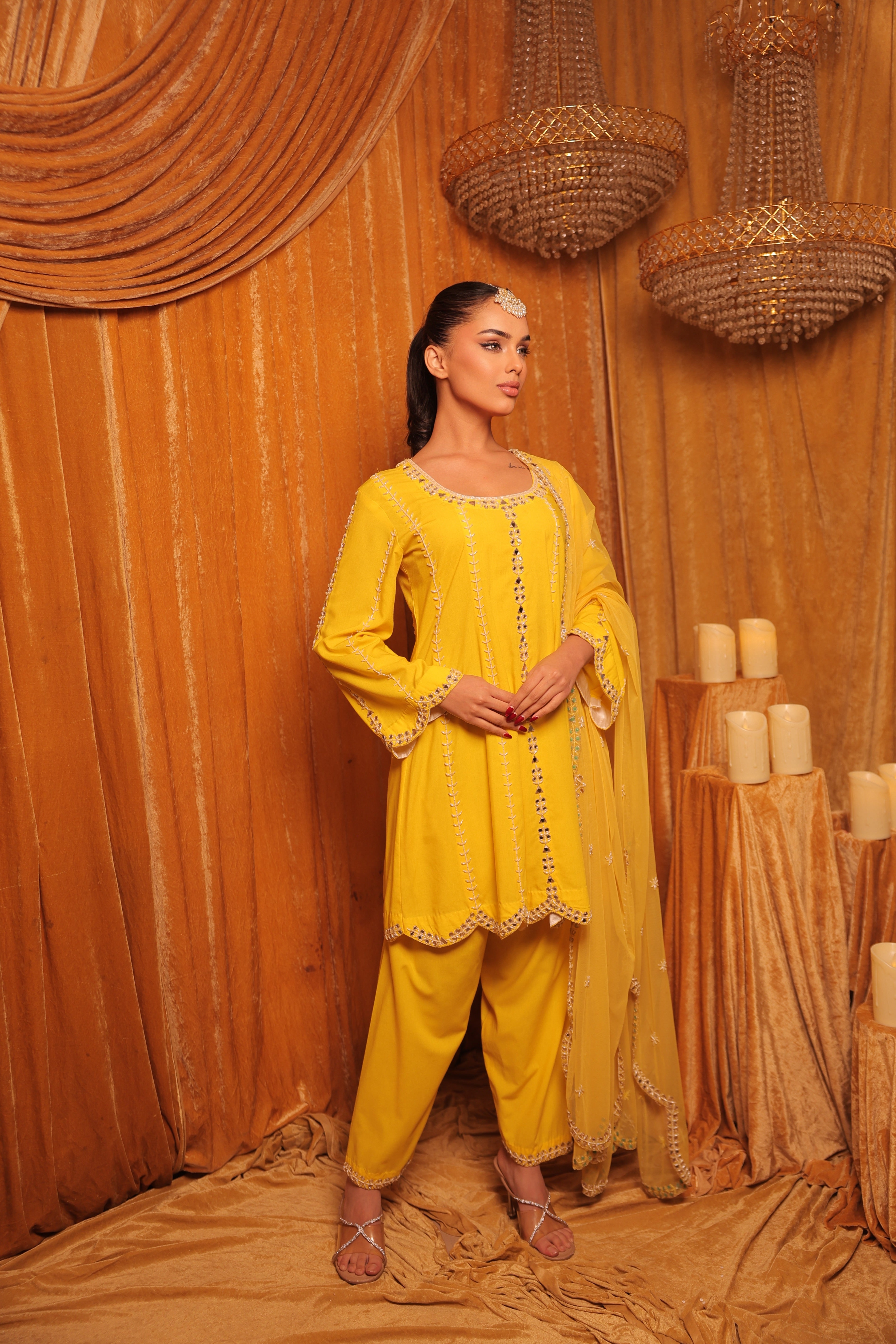 Sunshine Yellow Mirror Work Kurta Set