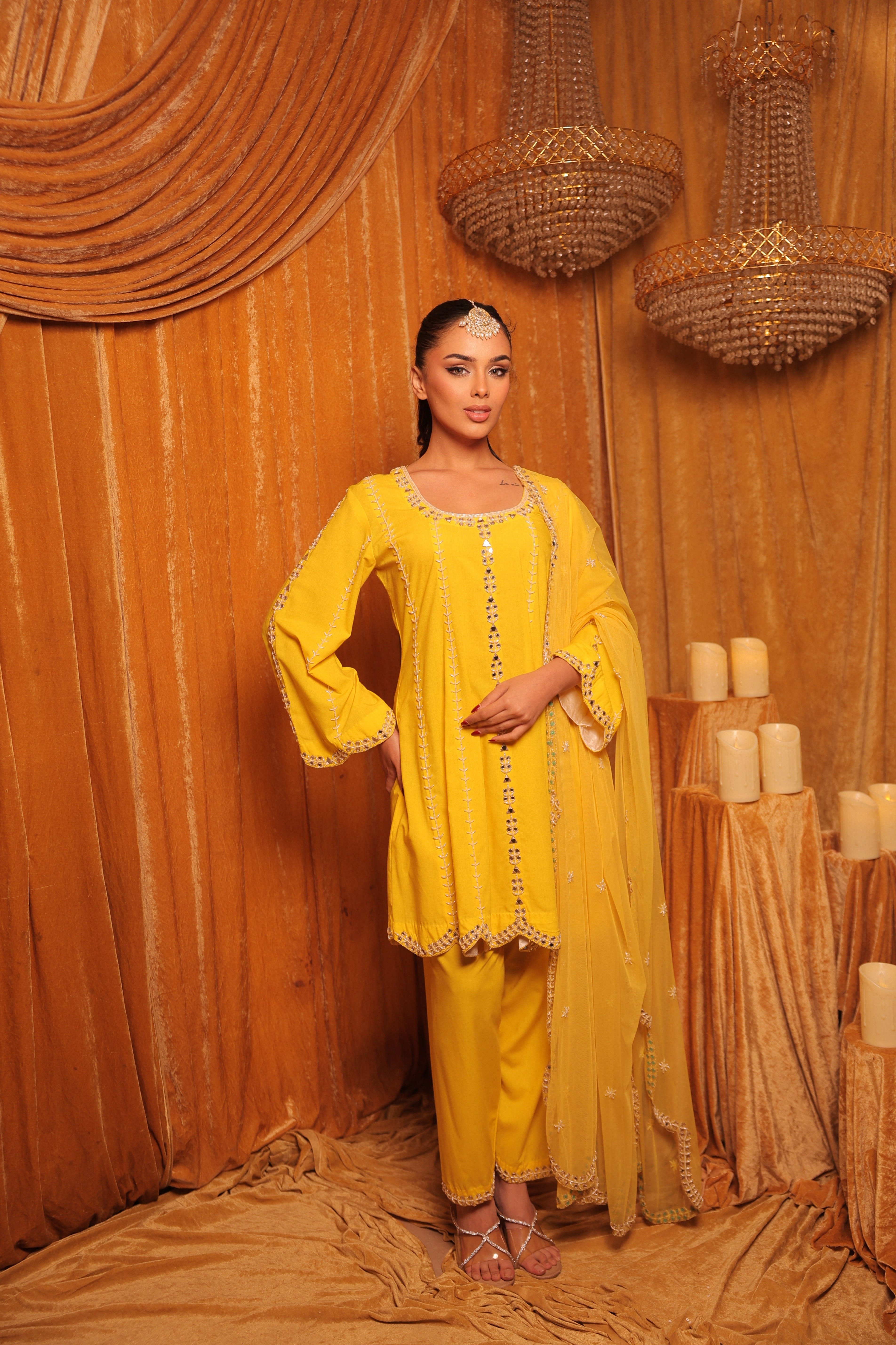 Sunshine Yellow Mirror Work Kurta Set