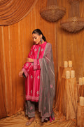 Dark Pink & Grey Block Print with Hand Embroidery Kurta Set