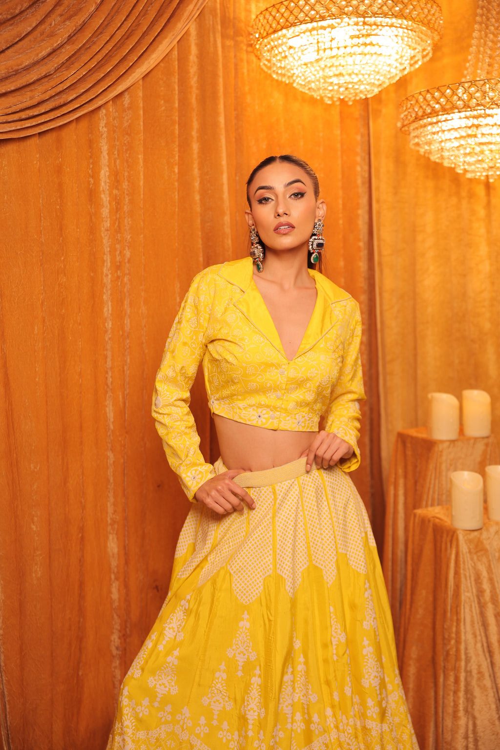 Sunshine Yellow Block Print Lehenga Set