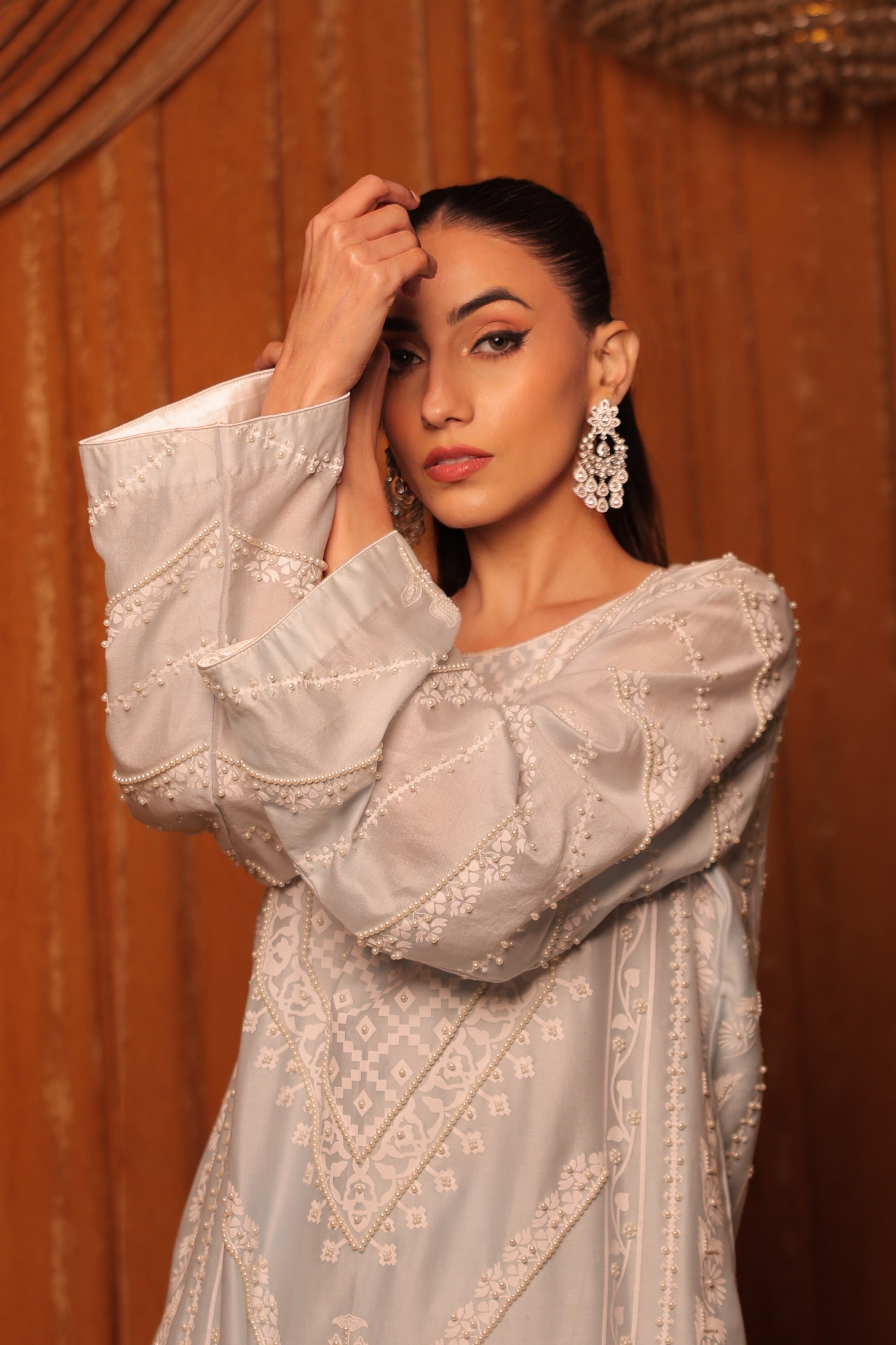 Mint Blue Block Printed Embroidered Kurta Set