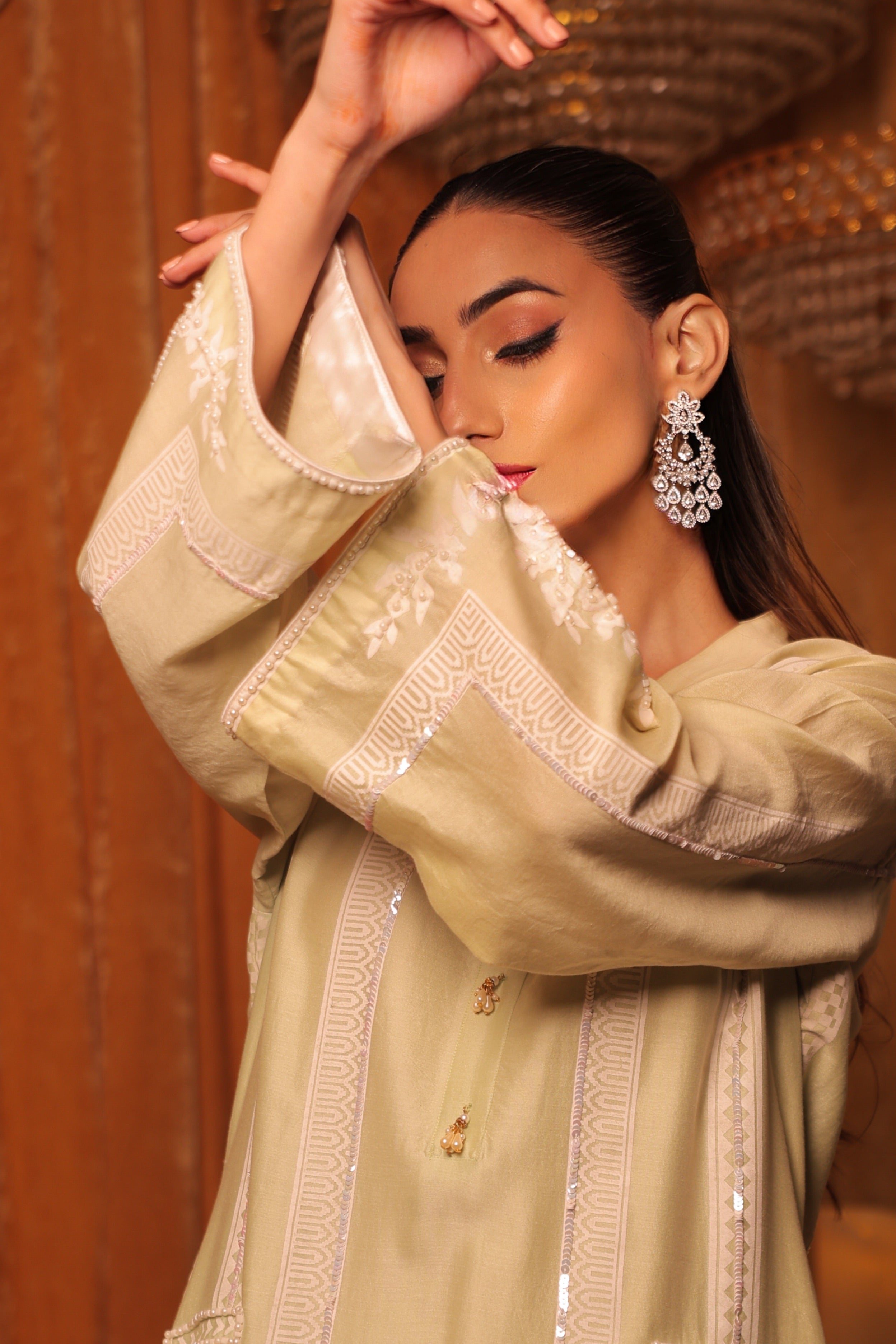 Mint Green Block Printed Embroidered Kurta Set