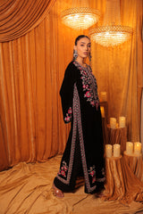 Hand embroidered velvet short kurta set