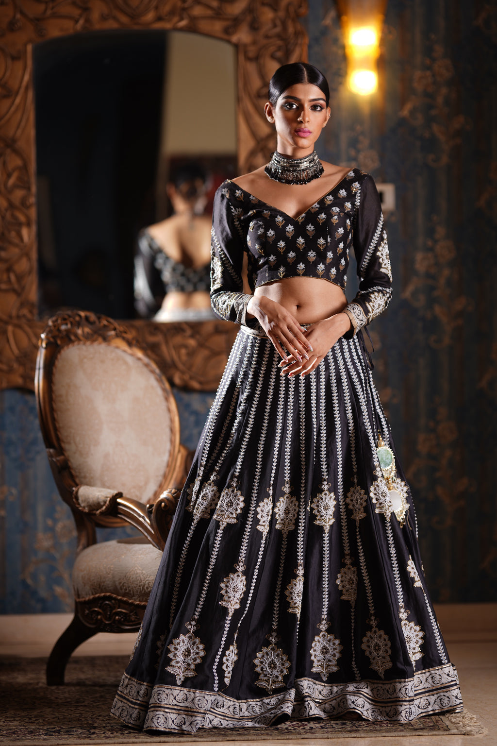 Midnight Black Embroidered Lehenga Set