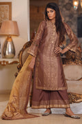 Brown and Gold Block Print with Hand Embroidery Kurta Set
