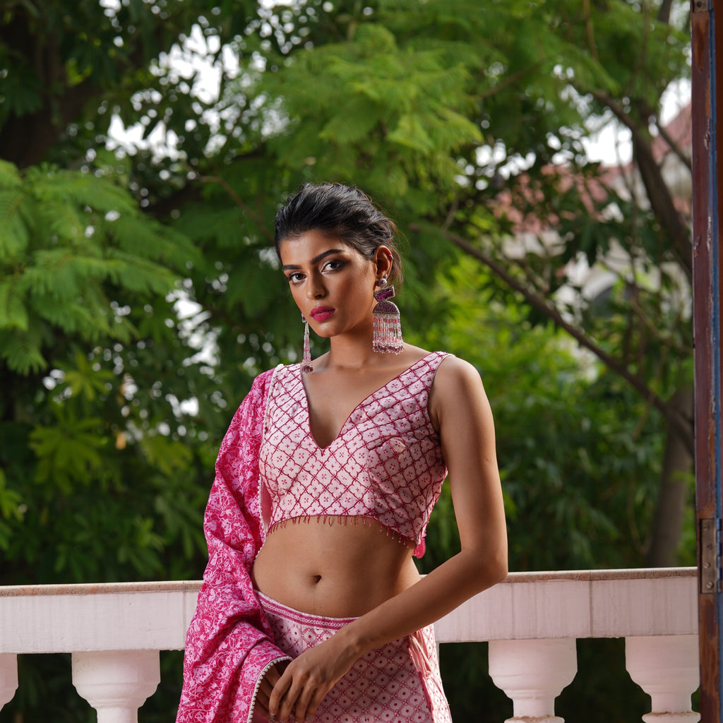 Blush Pink Block Print Lehenga Set