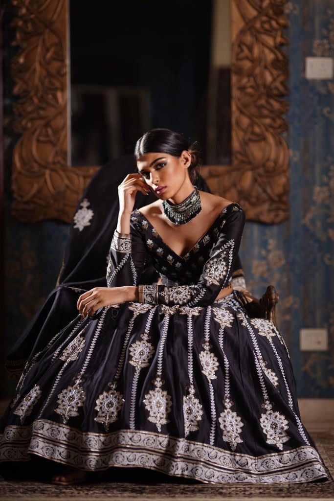 Midnight Black Embroidered Lehenga Set