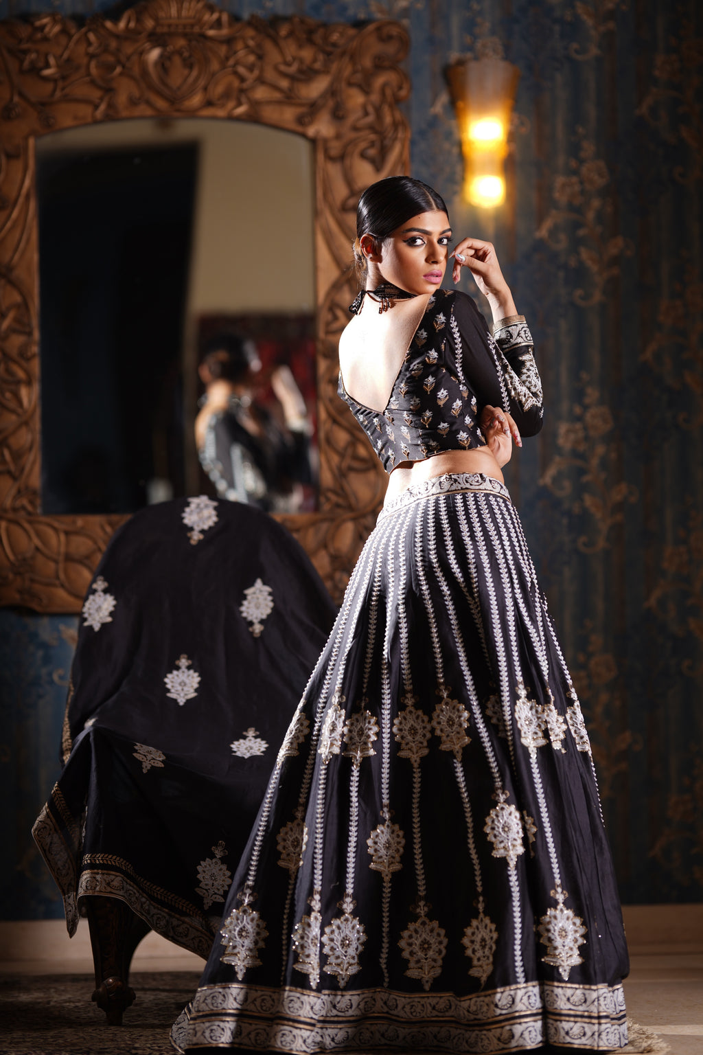 Midnight Black Embroidered Lehenga Set