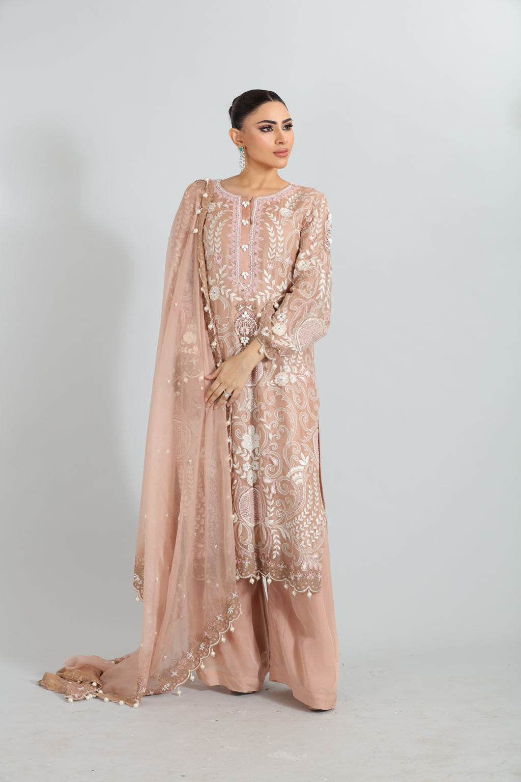 Blush Pink Embroidered Organza Kurta Set