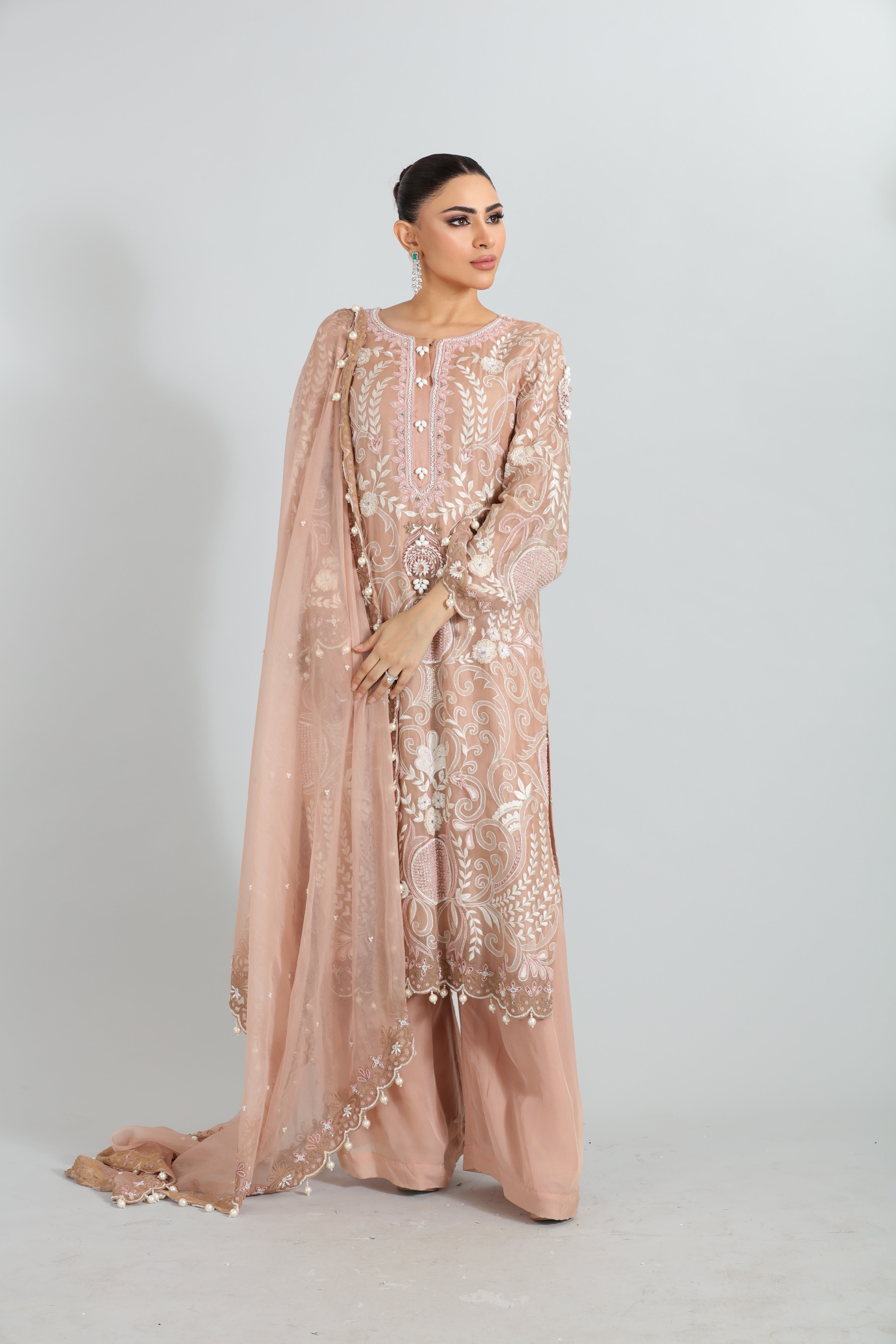 Blush Pink Embroidered Organza Kurta Set