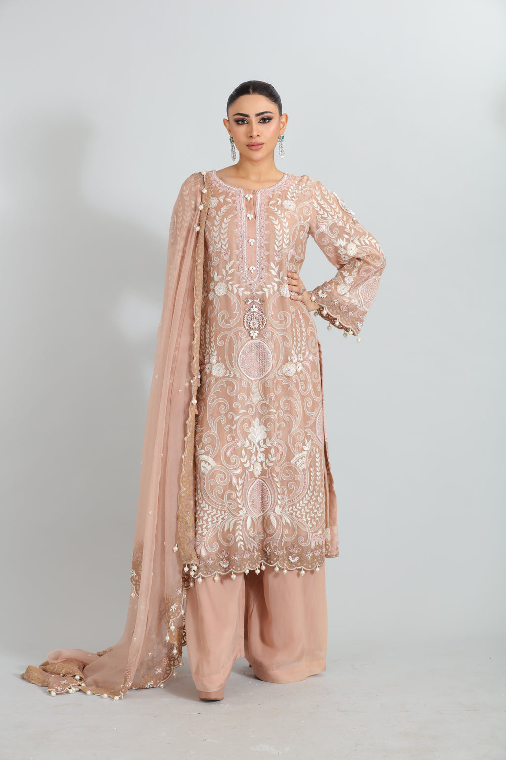 Blush Pink Embroidered Organza Kurta Set
