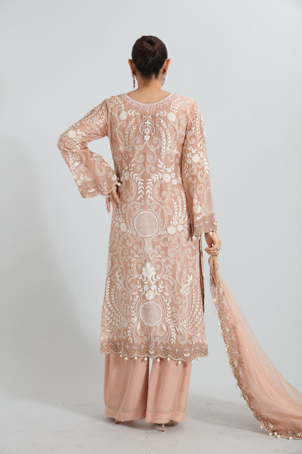 Blush Pink Embroidered Organza Kurta Set