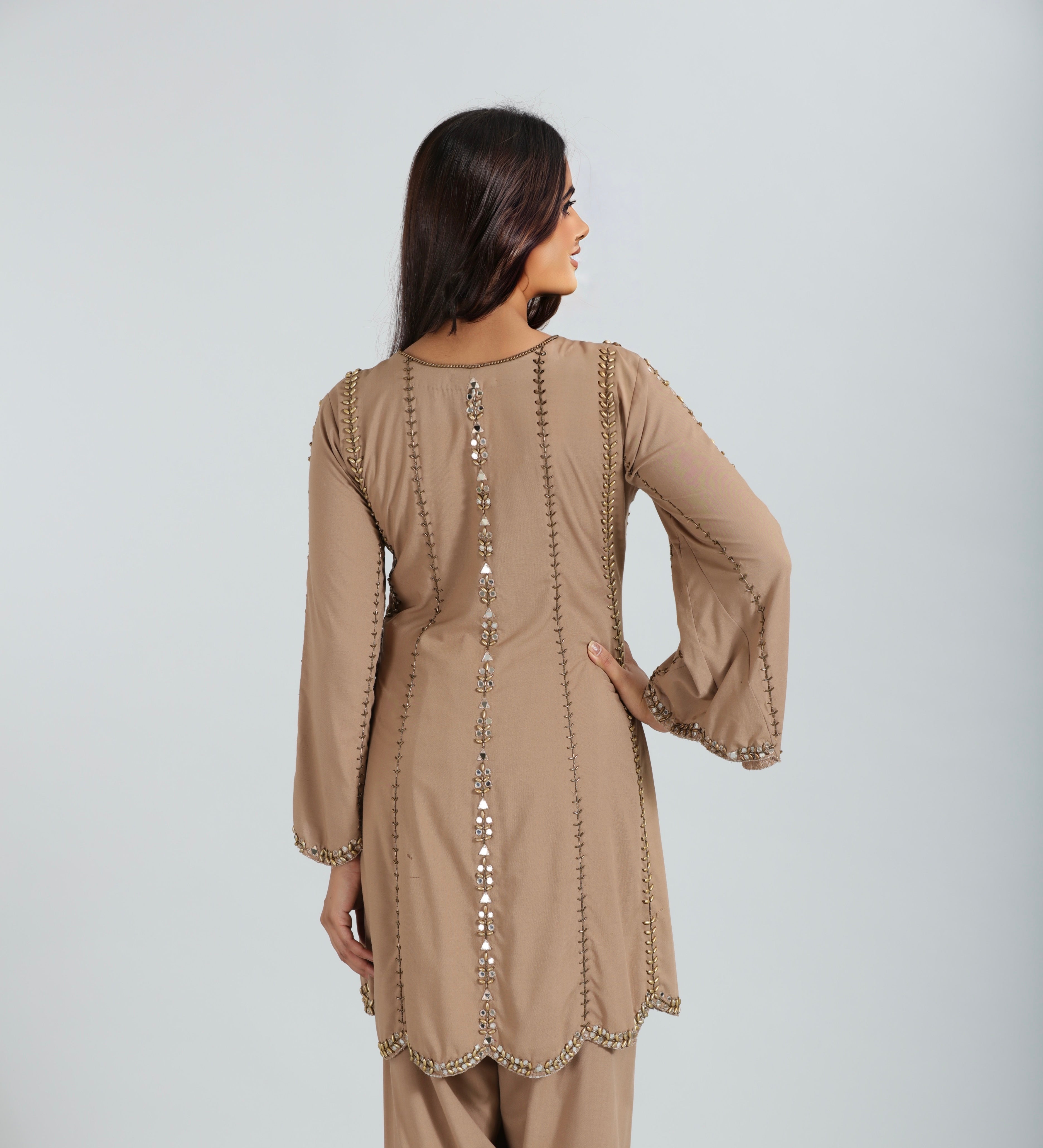 Sand Beige Mirror Work Kurta Set