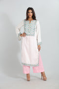 White Pastel Embroidered Kurta Set