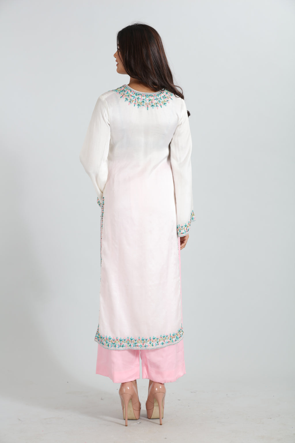 White Pastel Embroidered Kurta Set