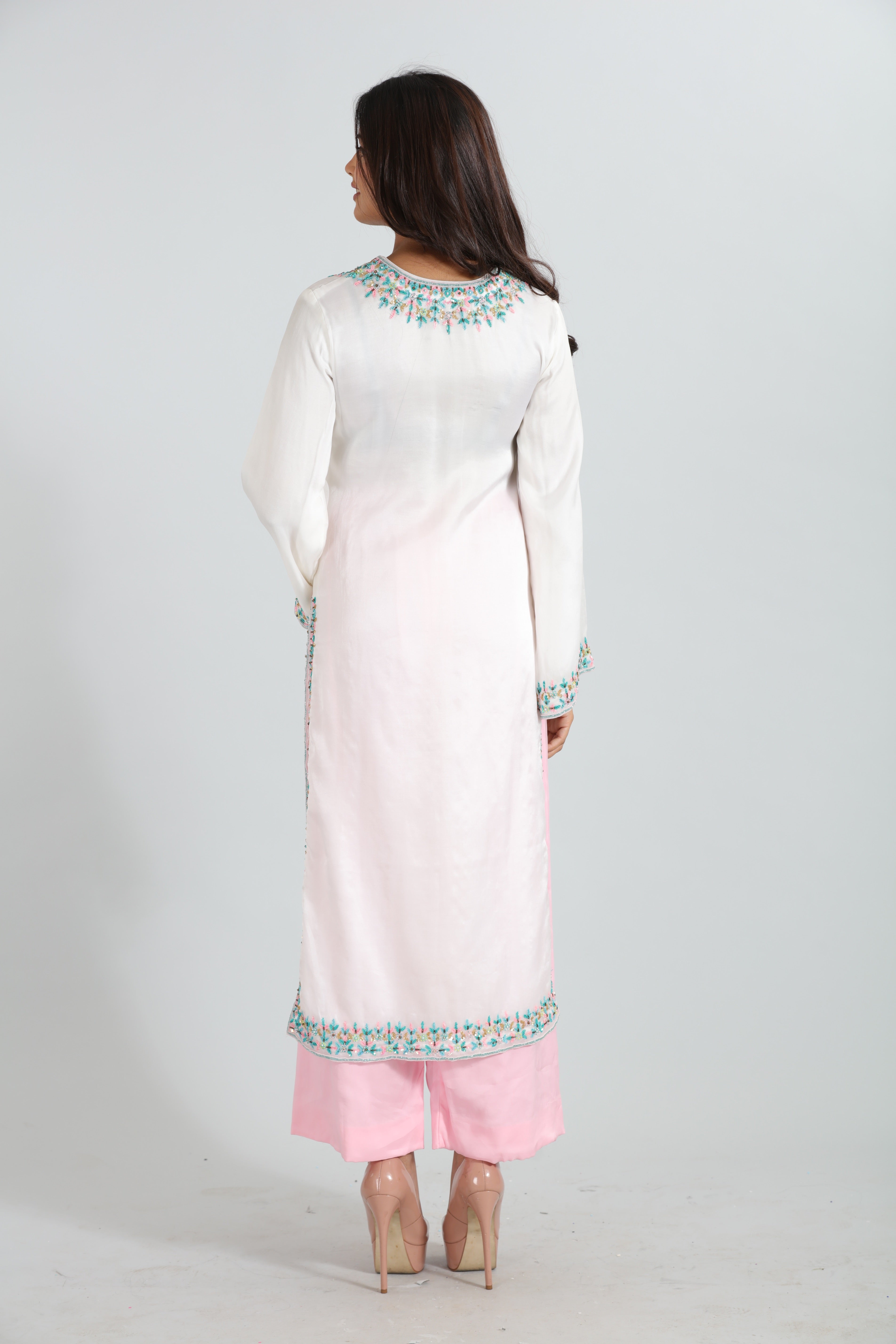 White Pastel Embroidered Kurta Set