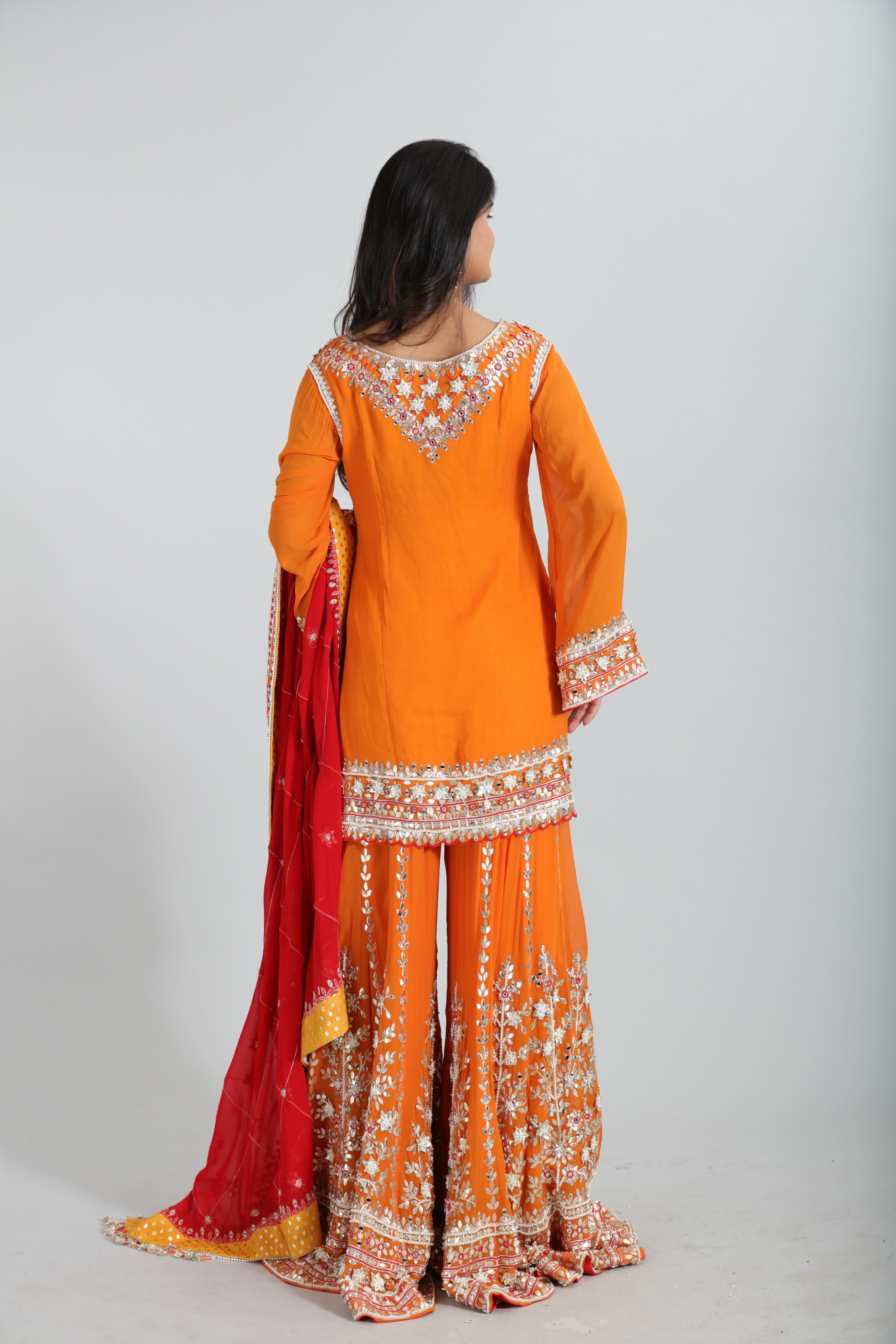 Red & Orange Gotta Patti Hand Embroidered Sharara Set